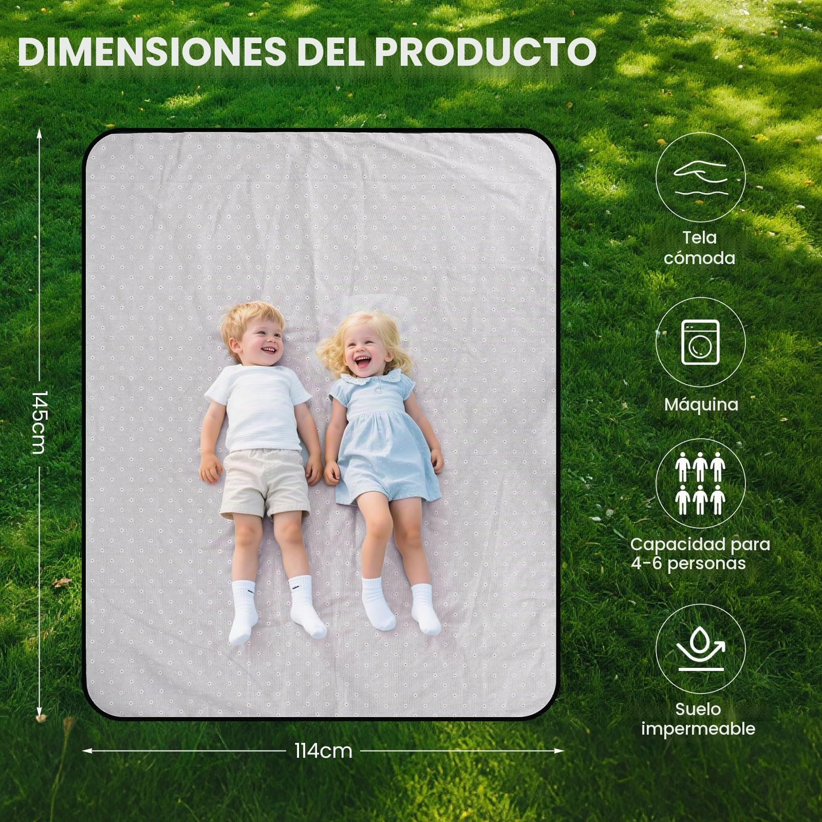 Cesta de picnic para 2 personas – Cesta de mimbre vintage aislada con alfombrilla impermeable y juego de cubiertos para parejas, camping, cumpleaños o San Valentín (flores blancas)