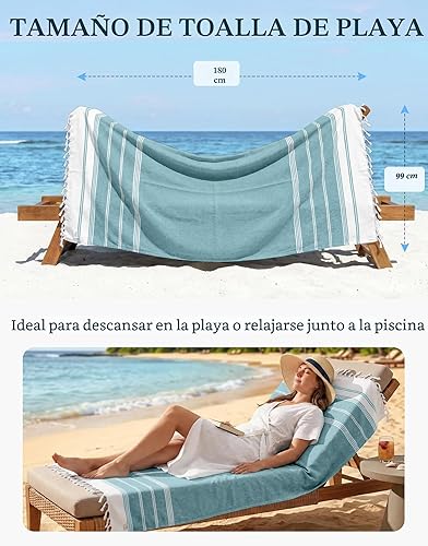 Miniatura 4 de LANE LINEN Paquete de 6 toallas de playa prelavadas de gran tamaño, elegantes toallas de secado rápido para piscina y viaje para adultos, 39 x 71