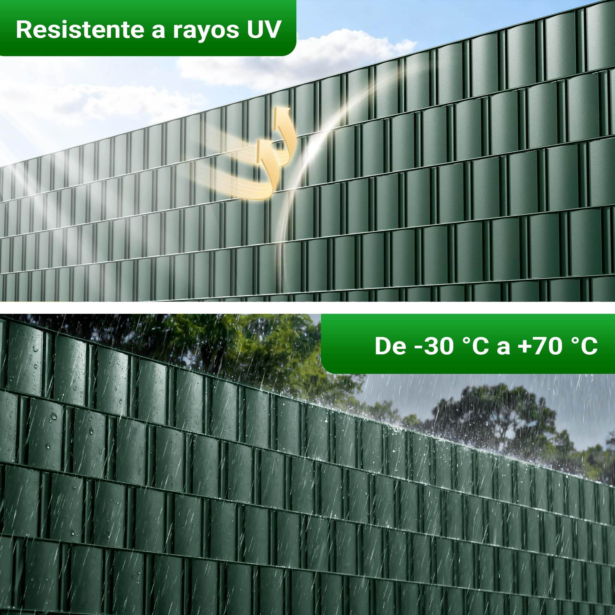 Cinta protección Vallas, Verde 35mx19cm, PVC 650g/m², con 20 Clips Lámina privacidad
