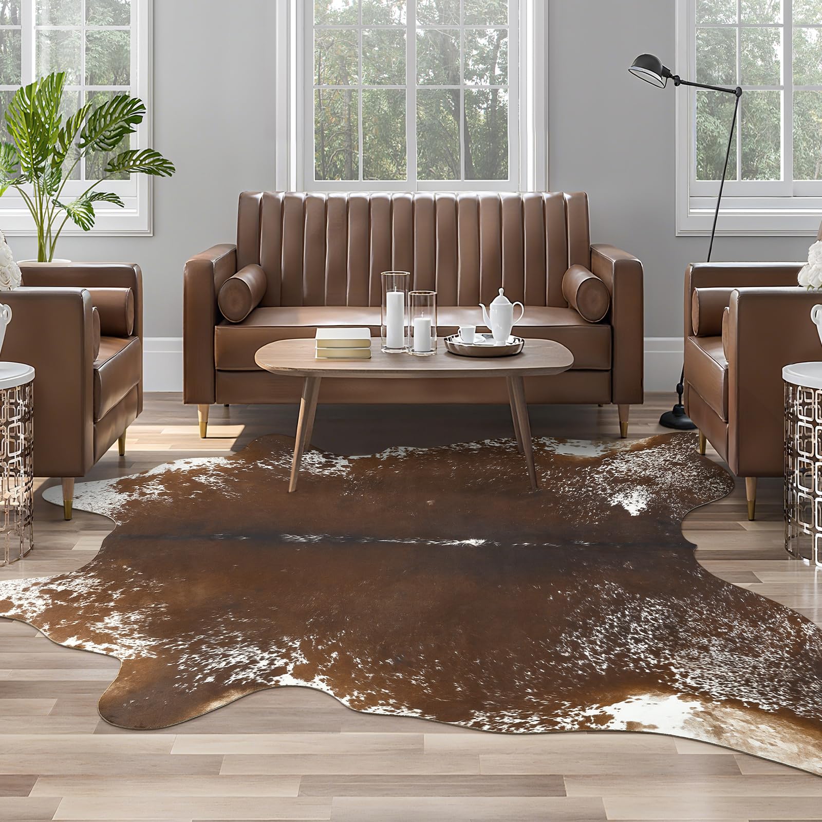 AROGAN Western Decor Faux Fur Cowhide Rug, 6.2x7 Feet Premium Animal Skin Cow Hide Rug, Durable Cow Print Rugs for Wall Decor, Western Floor Carpet for Bedroom Living Room, Spotted Brown โ image 1