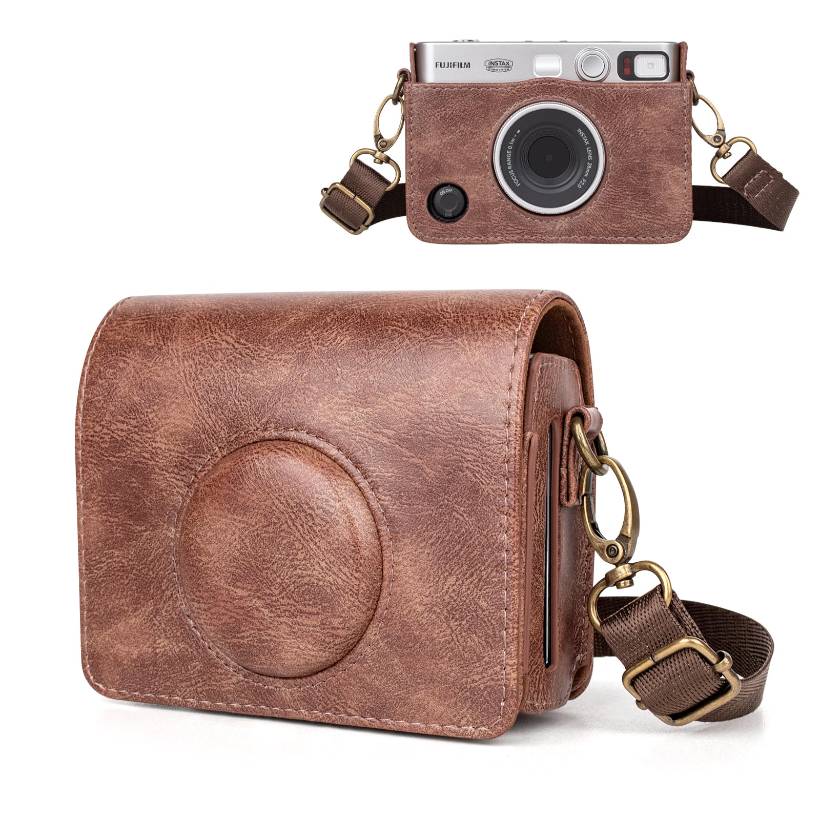 HIYQIN Mini EVO Camera Case, Vintage Leather Case Compatible with Fujifilm Instax Mini EVO, Fuji Instax Mini EVO Cover with Adjustable Strap - Retro