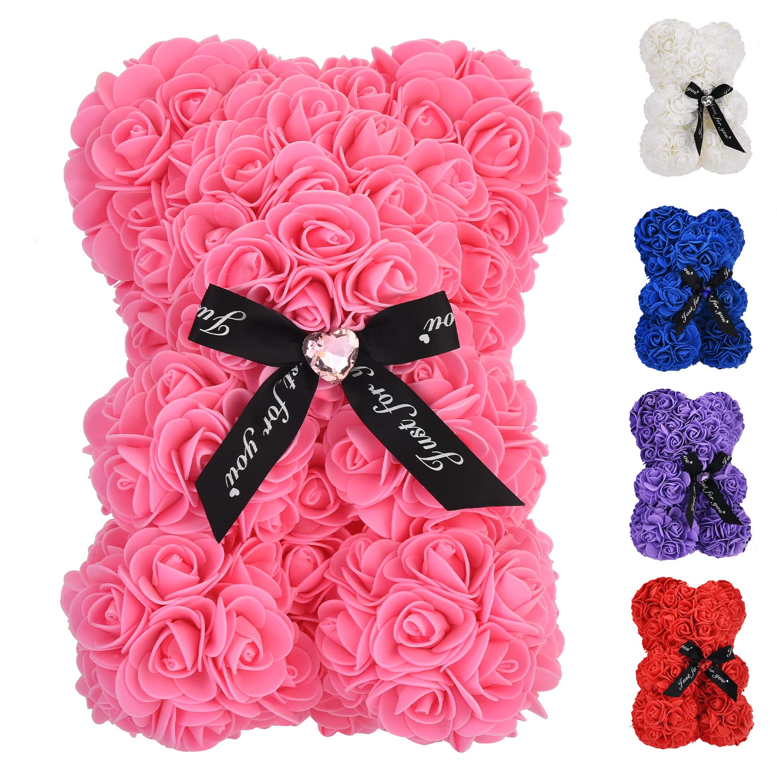 EALEBE Artificial Rose Flower Bear,Perfect Romantic Gift for Her, Valentine's Mother's Day, Christmas, Birthday,Thanksgiving Party Anniversary Girl Friend Wife with Heart-Shaped Diamond,Pink.