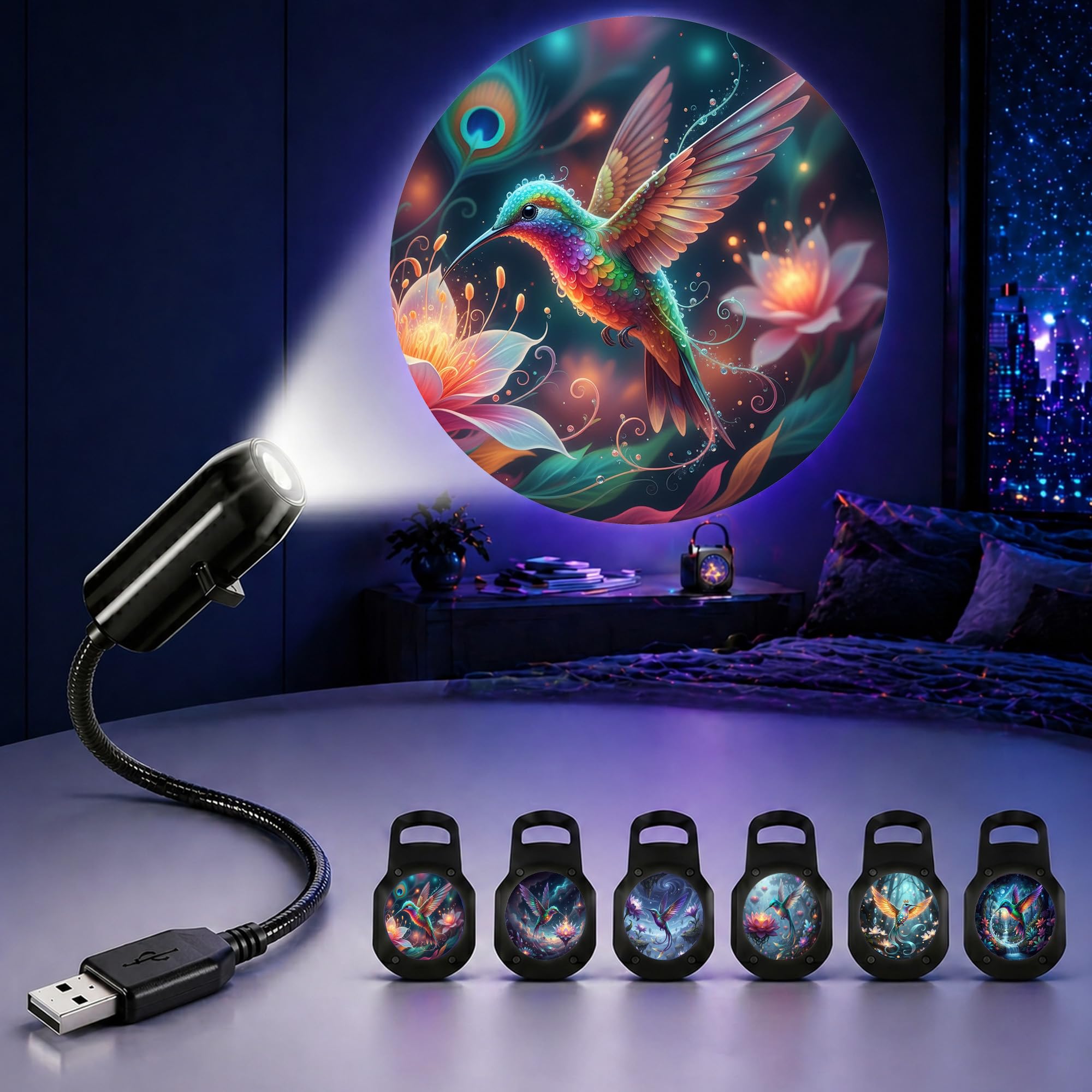 TnLnYn Hummingbird Projector Night Light 2-in-1 USB Mini LED Projection — image 1