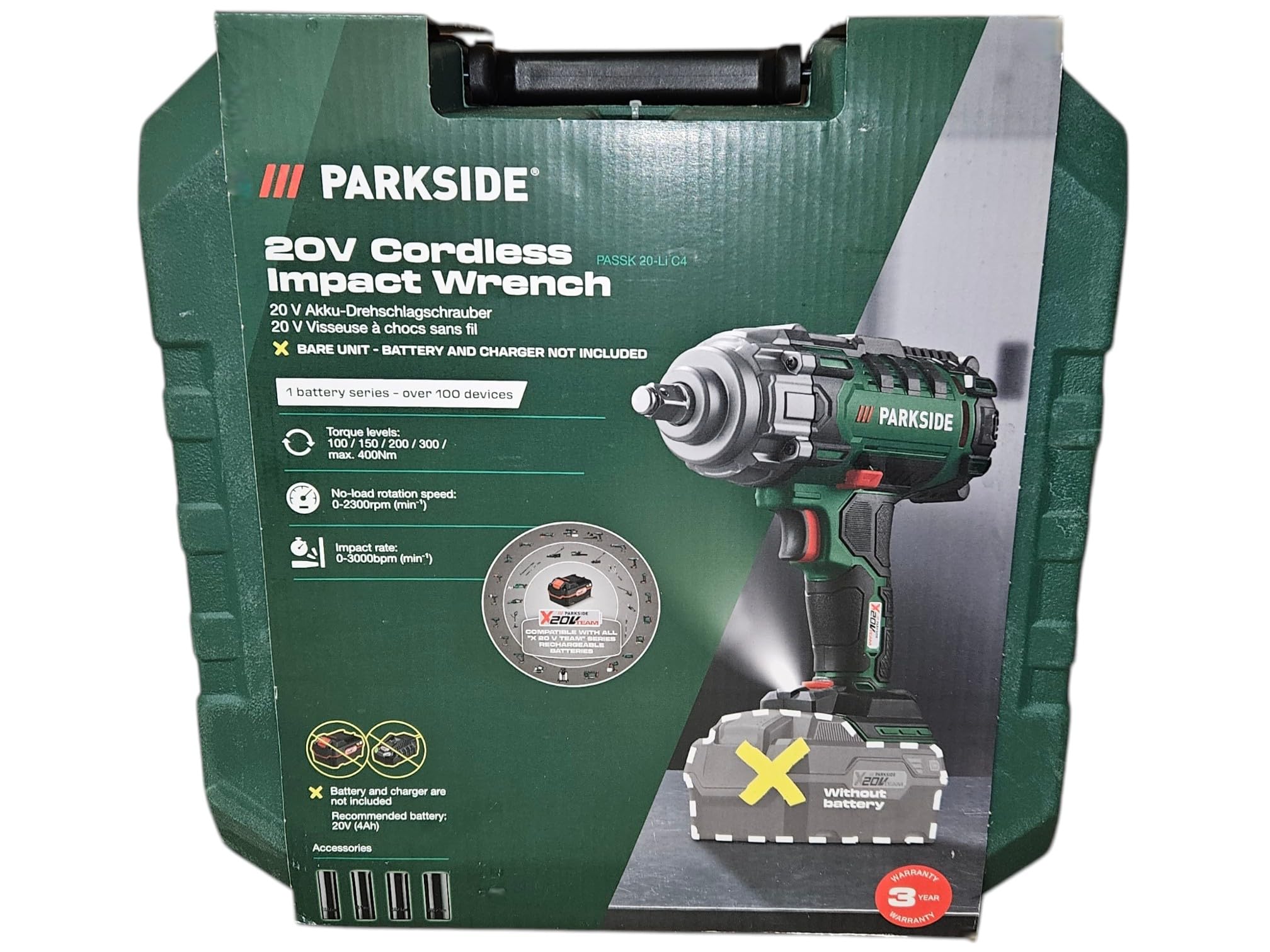 PARKSIDE® — Avvitatore a percussione a batteria da 20 V, Codice articolo: PASSK 20-Li, con batteria da 4 Ah e caricabatterie