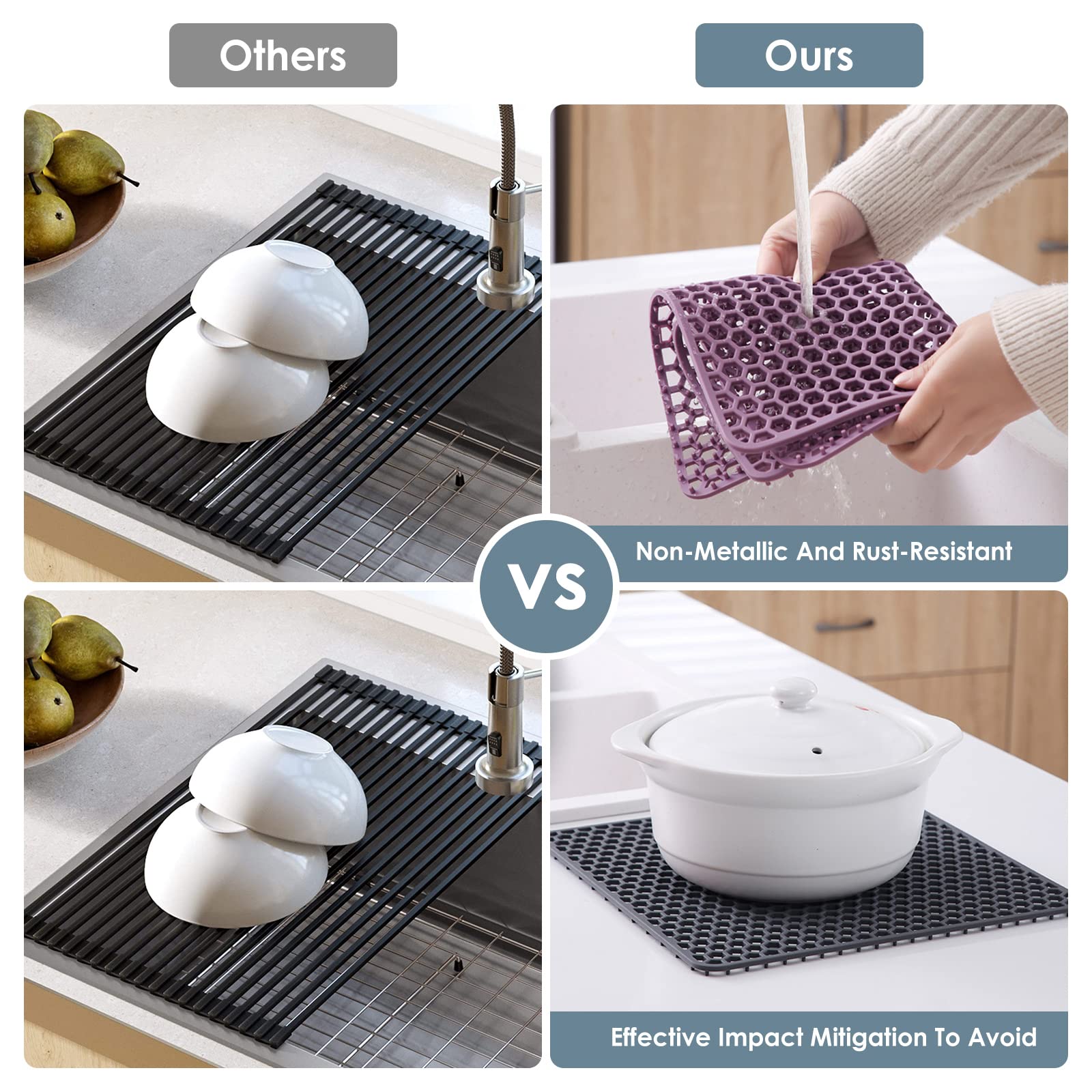 Tapis De Protection Évier Cuisine En Silicone Antidérapant - Tapis Égouttoir Séchage Rapide