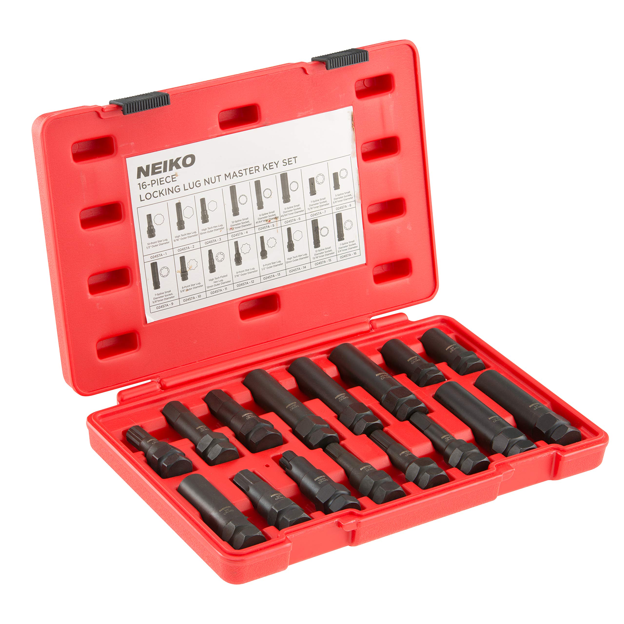 NEIKO 02457A Lug Nut Key Set 16 Pcs Locking Lug Nut Master Key Set