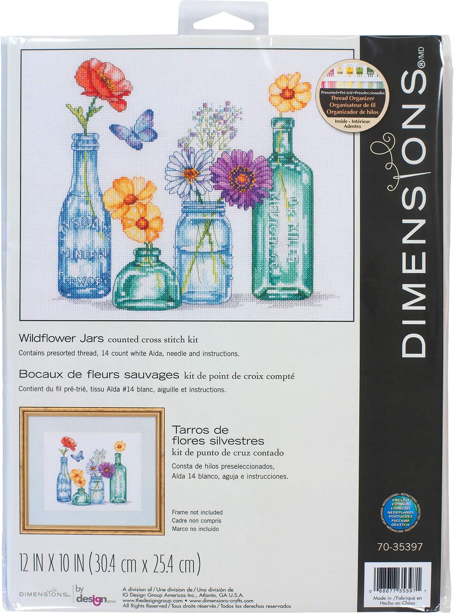 DIMENSIONS Wildflower Jars Counted Cross Stitch Kit, Multi-Color