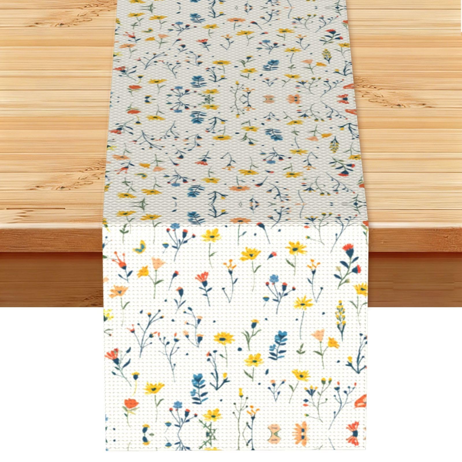 Cheerful Multicolor Wildflower Printed Table Runner 13 x 72, Wrinkle Resistant Decor for Dining Table Coffee Table Fireplace