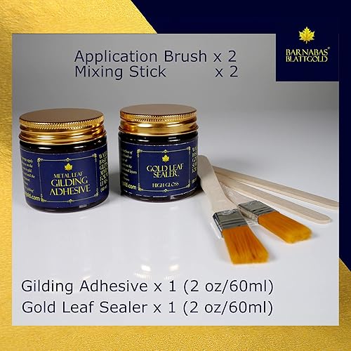 Miniatura 4 de Barnabas Gold Leaf - Kit de dorado de 100 hojas de imitación de oro, 100 hojas de imitación de hoja de plata, adhesivo dorado de 2.3 fl oz, brillo