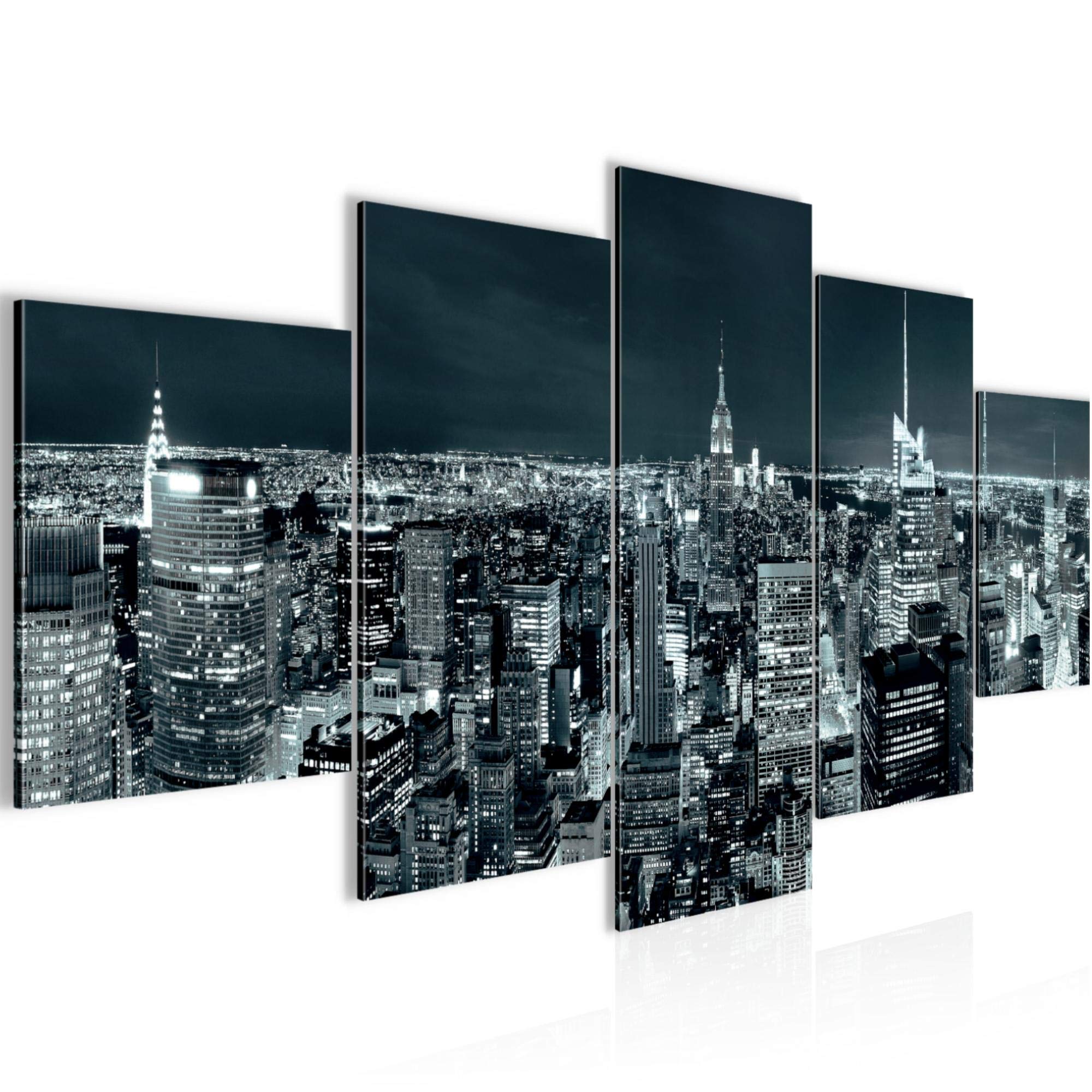 Runa Art - Pictures New York Skyline 200 X 100 cm 5 Piece XXL Wall Decoration Design Turquoise blue 036251b
