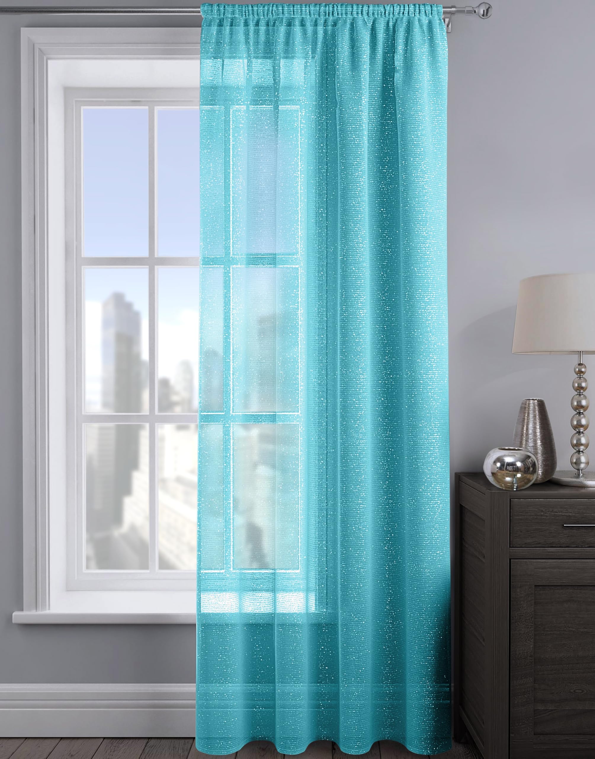 Intimates 1 Panel Woven Shimmer Voile Curtains Window Voile Panel Drapes Treatment for Bedroom and Living (Teal, 54" w x 48" d)