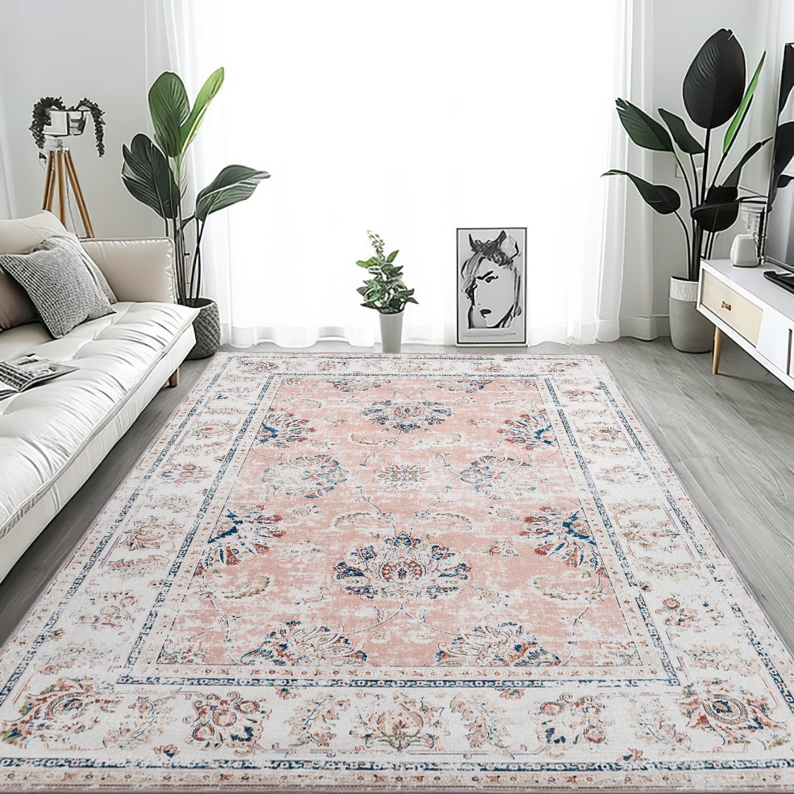 TOPICK Alfombra marrón Claro para salón, Vintage, Flores, Pelo Corto, Larga, Cocina, Dormitorio, salón, habitación Infantil, niña, Floral, Fina, Antideslizante, Plegable, 60 x 90 cm