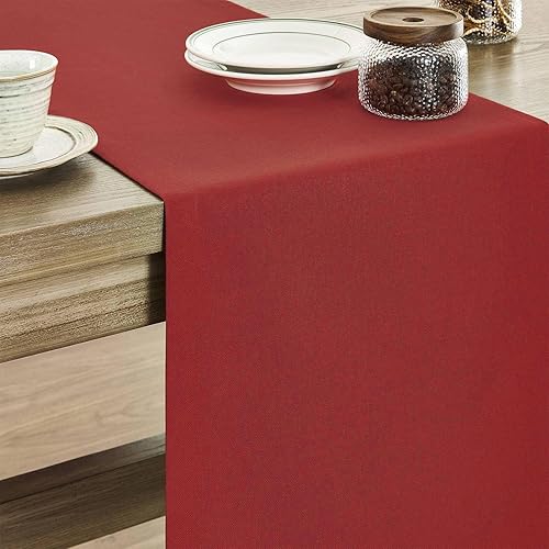 Miniatura 4 de ZeeMart Camino de mesa básico estilo lino, 14 x 36 pulgadas, color rojo, rústico de 36 pulgadas de largo, camino de mesa de poliéster diario,