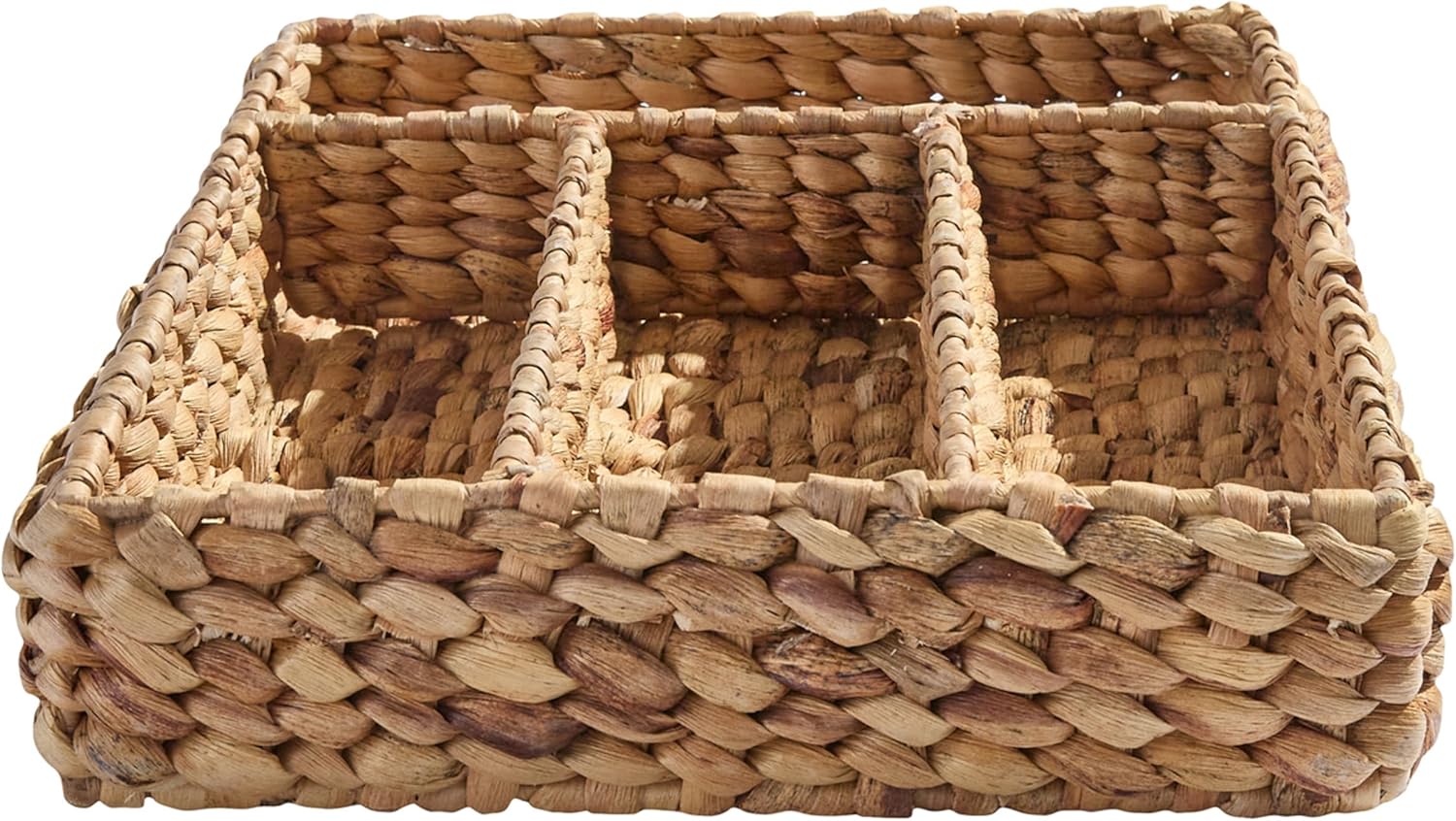 Split P Water Hyacinth Cutlery Basket, Rattan Woven Kitchen Drawer Utensil Organizer for Boho Decor