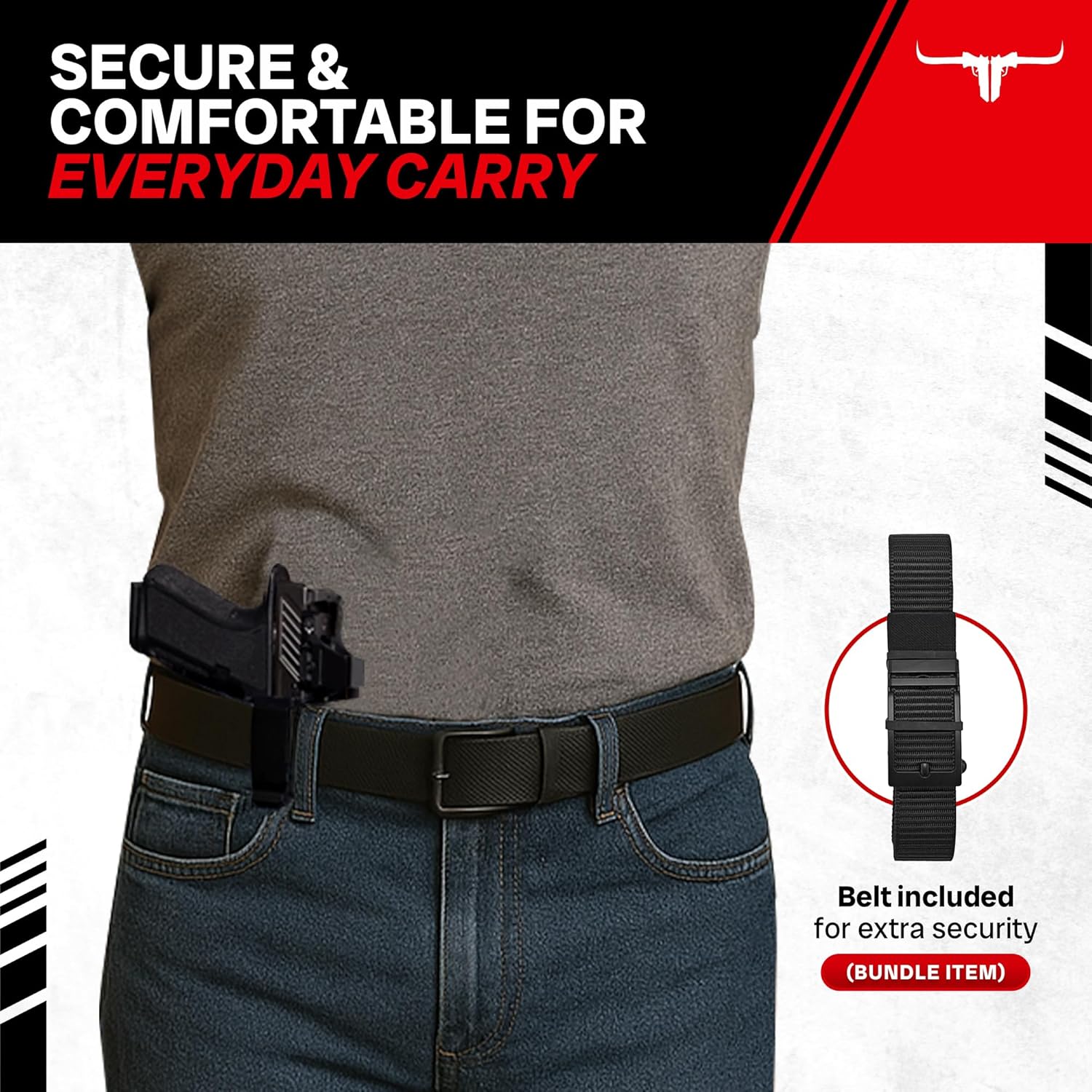 IWB Gun Holster Bundle - Universal Premium Full Grain Leather Holster & Tactical Belt | Optic Ready | Fits G17, 19, 19X, 43X MOS, G3C, Sig P320, M17, M18, P365X, Full/Compact 9mm