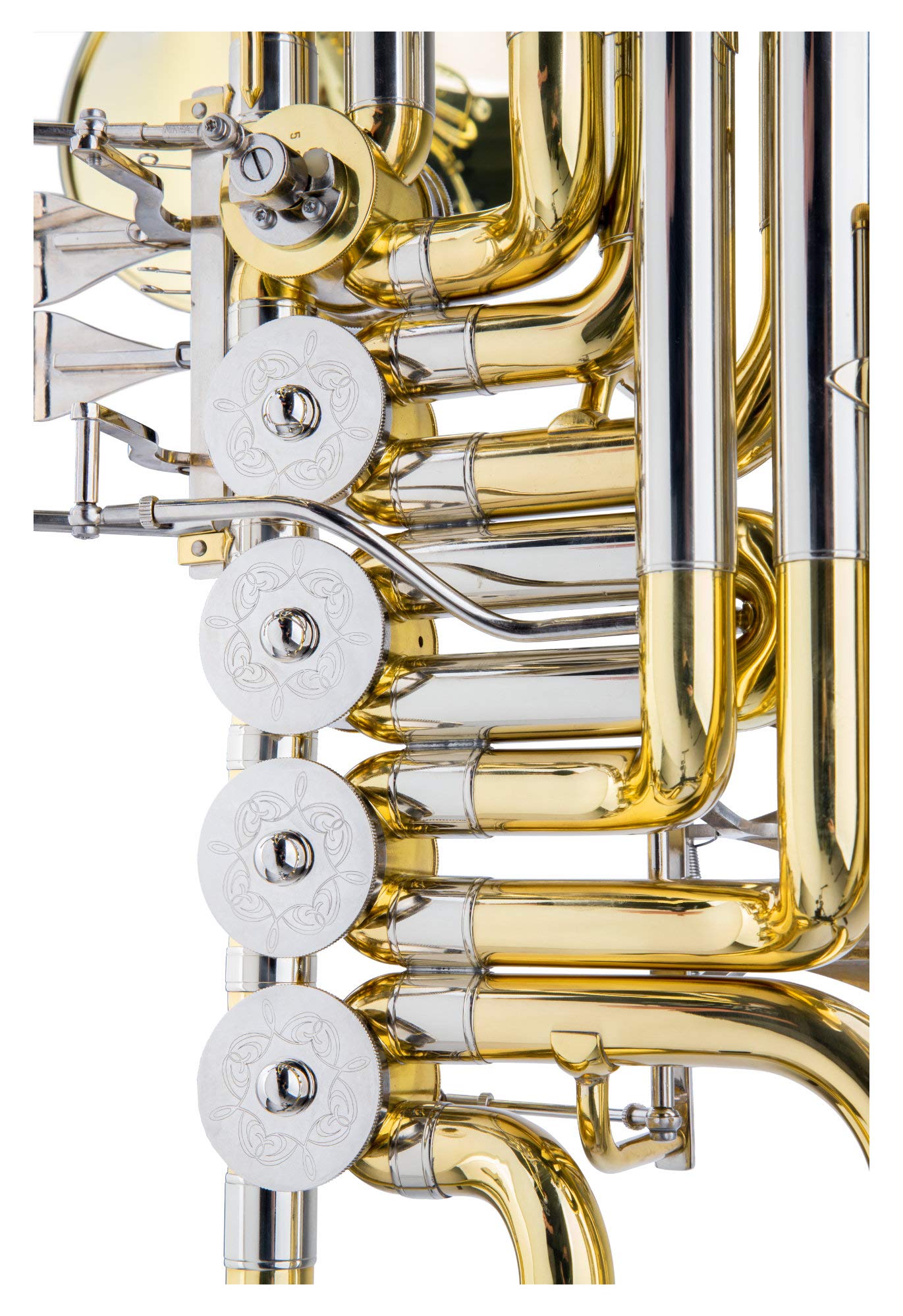 FC-18/5L Cimbasso - Lackiertes Cimbasso in F - 4+1 Drehventile und Trigger am zweiten Zug - Aus Messing - Schallstück-Ø: 286 mm - Bohrung: 18,40 mm - Inklusive Leichtkoffer