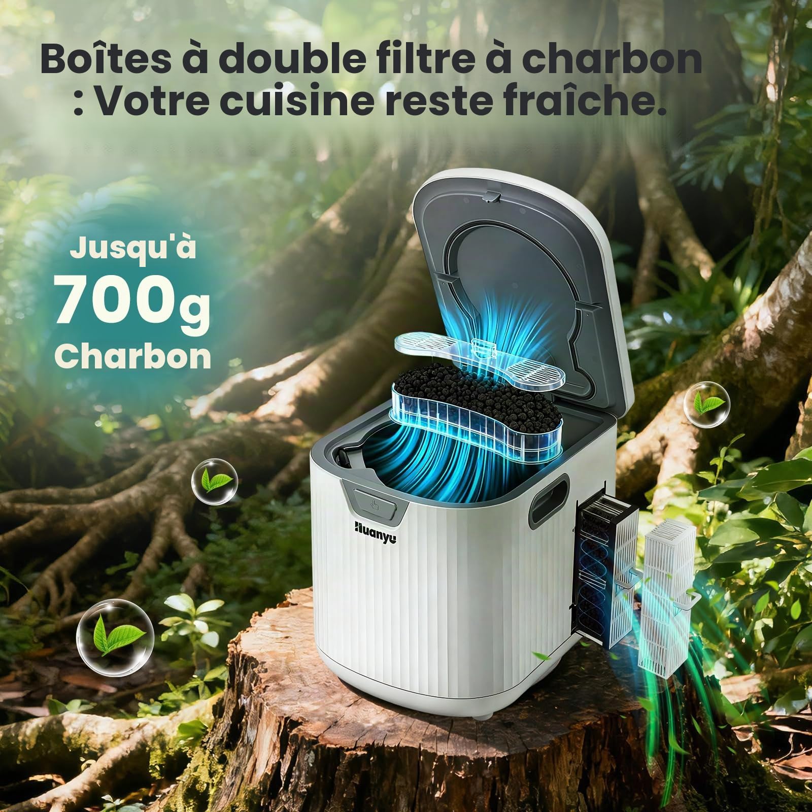Huanyu Composteur électrique pour Cuisine 2,5 L Composteur électrique pour Cuisine Recycleur Alimentaire d'intérieur sans Odeur avec Fonction de Nettoyage Automatique Faible Niveau sonore