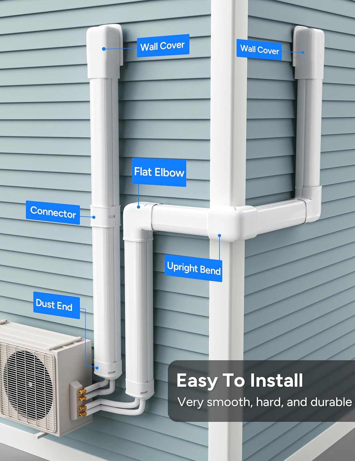 3'' 14Ft Mini Split Line Set Cover Kit for Minisplit Ductless Linset Air Conditioners and Heat Pumps, Central AC Decorative Upgraded UV-Proof Strong & Durability PVC Pipe