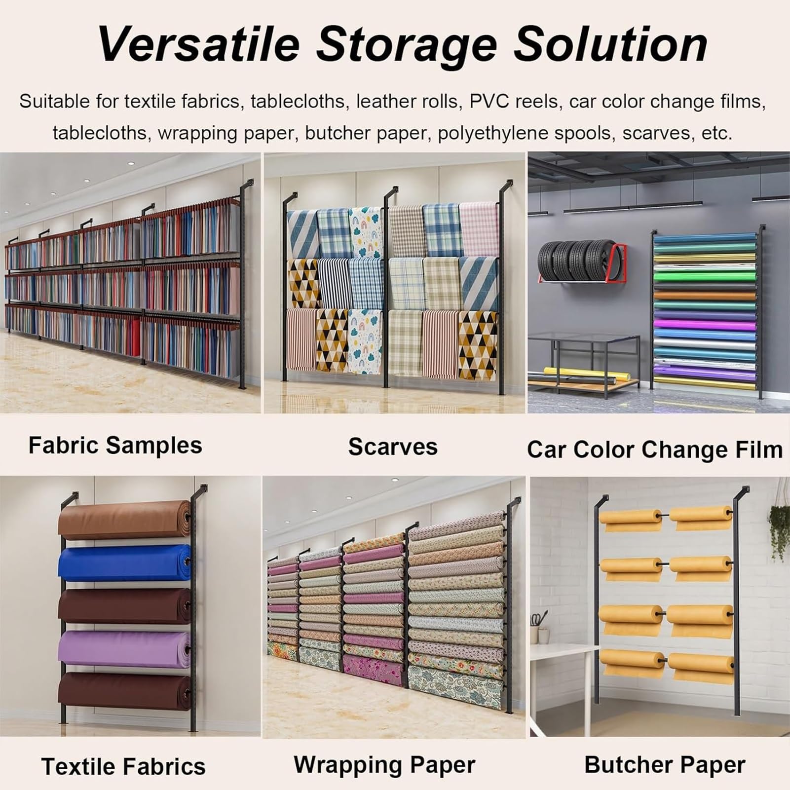Generico Espositore in Metallo Regolabile per Tessuti - Porta Rotoli Commerciale con 5 aste e 3 File per Bobine di Vinile, pellicole per Auto, tovaglie e Altro Ancora - Soluzione Versatile con mensol