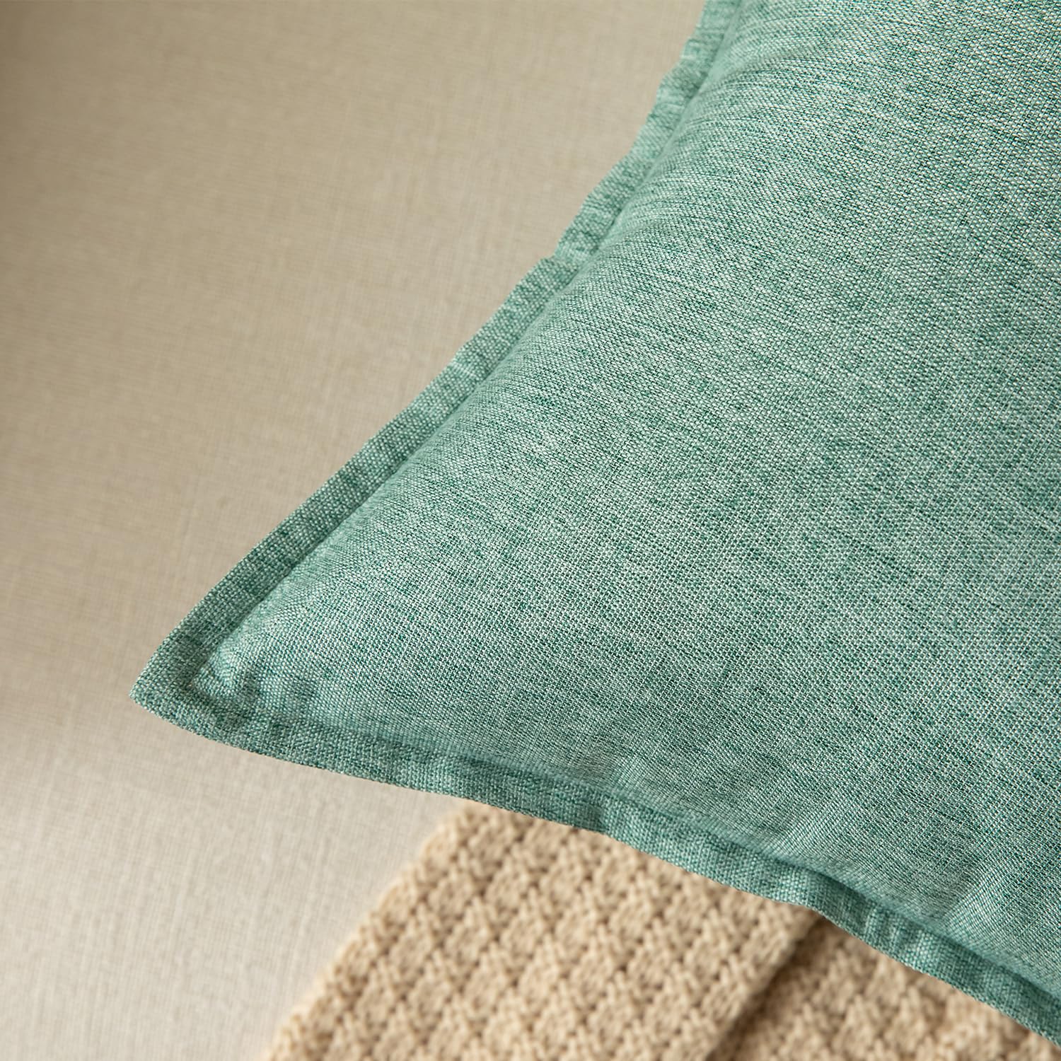 YAERTUN Pack of 2 Decorative Linen Soild Cushion Covers Farmhouse Neutral Throw Pillow Cases for Chair Couch Sofa Bedroom Living Room Home Decor 18 x 18 Inch 45x45 cm Sage Green - Image 2
