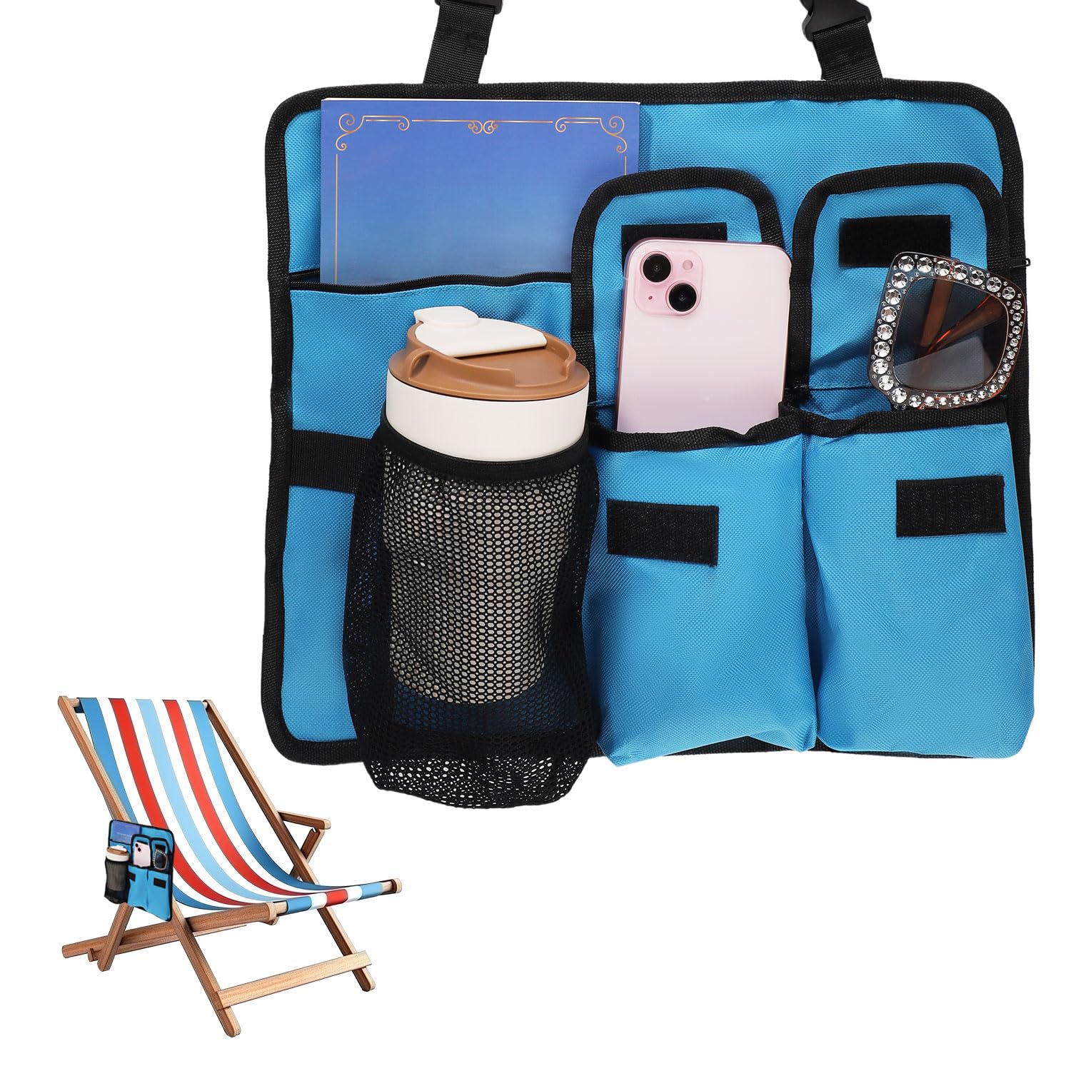 Porte-gobelet pour chaise de plage avec support à 4 poches pour transat