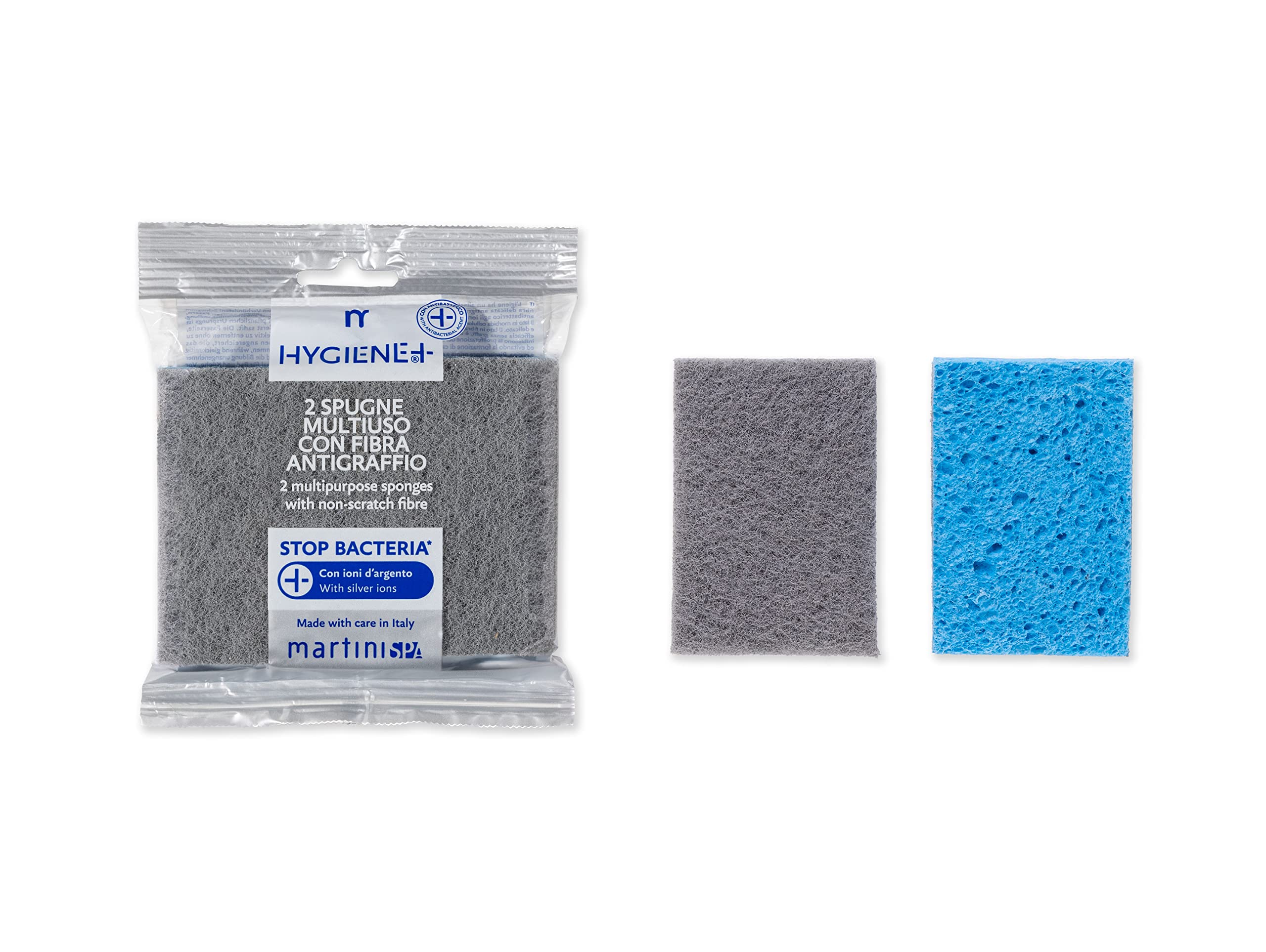 Martini Spa HYGIENE+ 2 Multipurpose SPONGES with ANTIGRAPHIC Fiber, Blue, Media