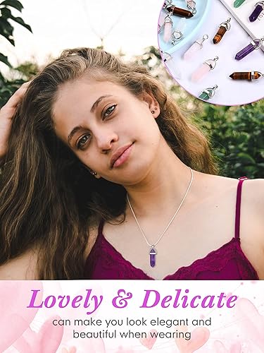 Miniatura 6 de 30 colgantes hexagonales de cristal natural, dije de piedra de cuarzo puntiagudo, en forma de bala, piedras preciosas curativas para hacer collares