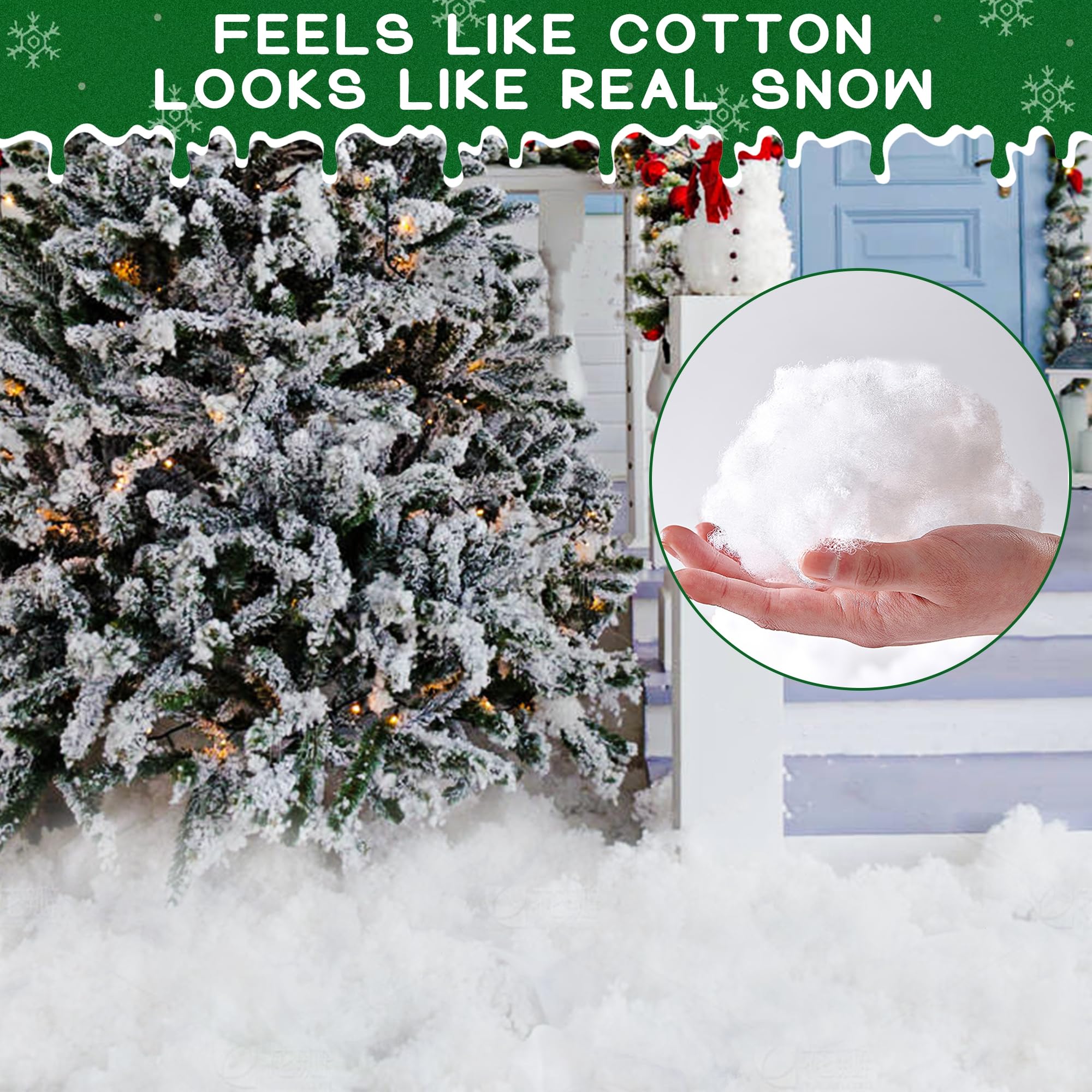 winemana Juego de 3 piezas de decoración de nieve falsa de Navidad, rollo de manta de nieve, copos de nieve artificiales, nieve esponjosa para casas de pueblo de Navidad, decoración de mesa de cocina