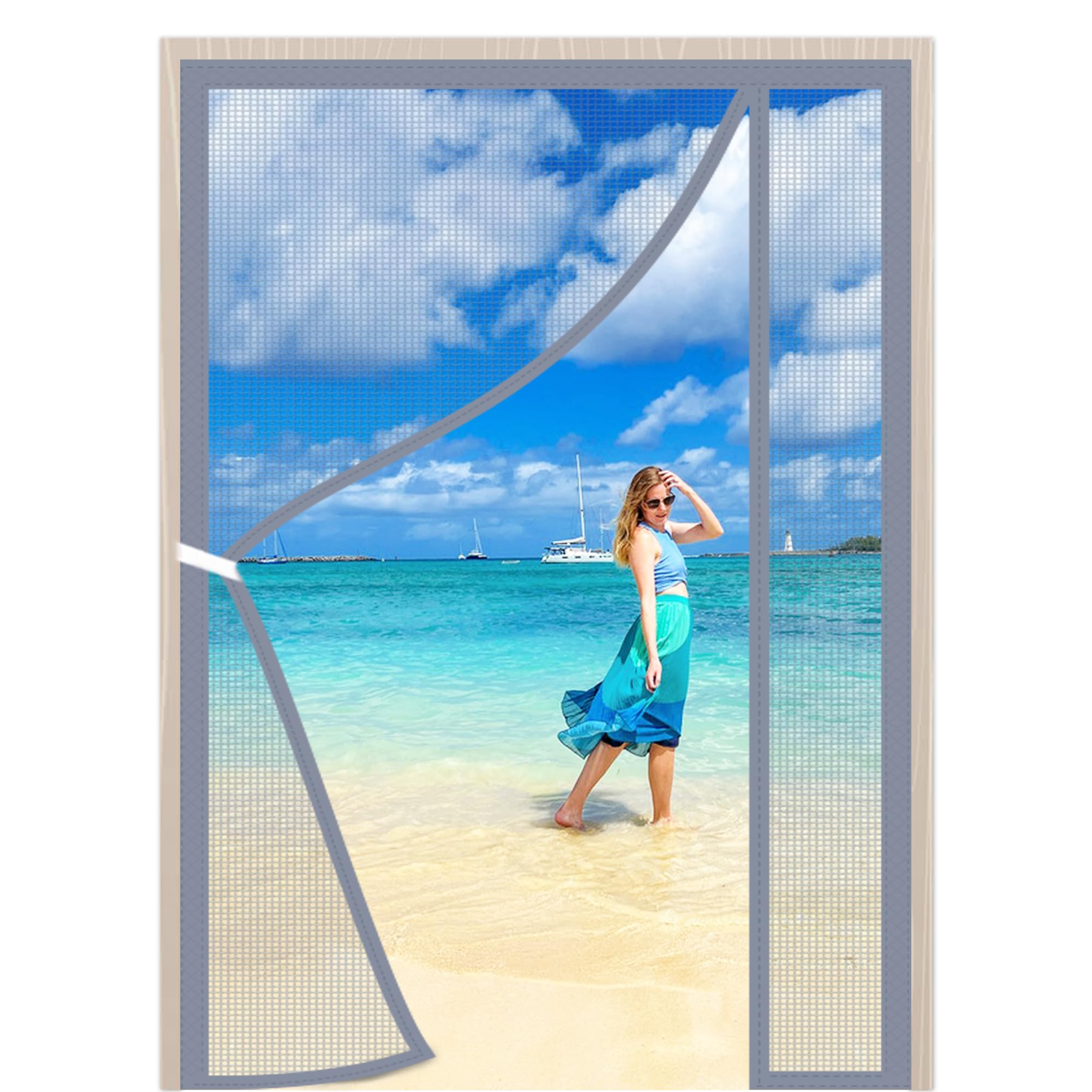 Weizon Grey Magnetic Fly Screen Door Insect Mosquito Door Screen 100X200cm With Magnets Window Mosquito Net For Balcony Living Room Patio Without Drilling