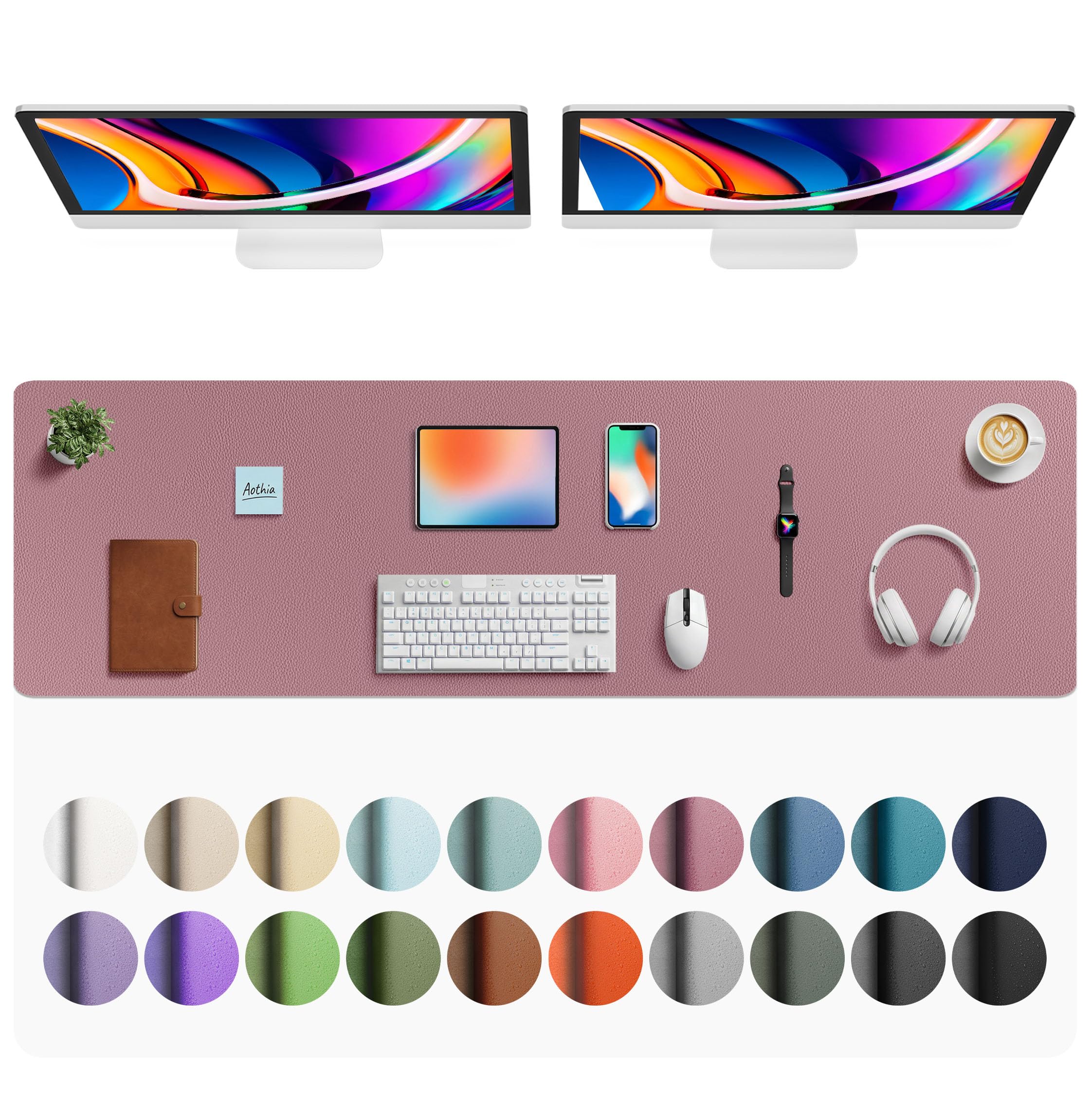 Aothia Faux Leather Desk Mat Large Mouse Pad 63" x 17" | Protects Your Desk with Waterproof PU Leather - main product image