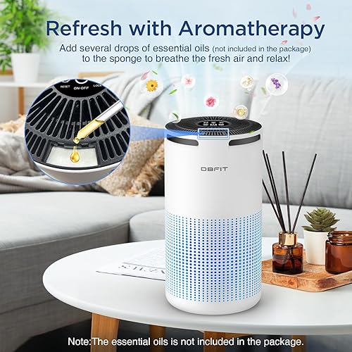 Miniatura 4 de Purificadores de aire para el hogar, habitación grande de hasta 1500 pies cuadrados con aromaterapia, purificador de aire HEPA DBFIT H13 para humo,