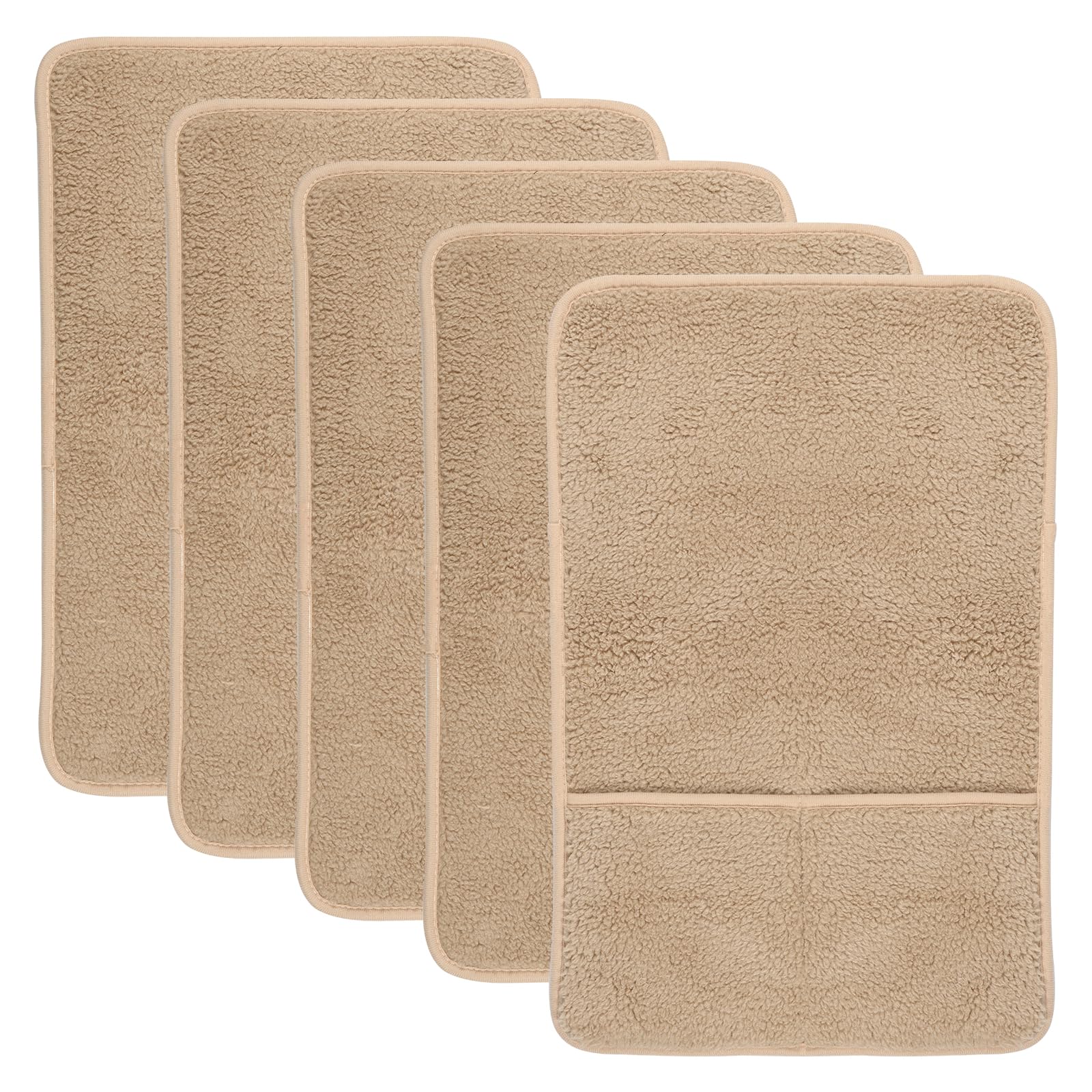 CBWERBB 5 Pack Sofa Armrest Cover with Side Storage Pockets,Lambswool Sofa Arm Protector Non Slip Armrest Chair Covers Washable Chair Arm Cover for Recliner Chair Armchair (Khaki)