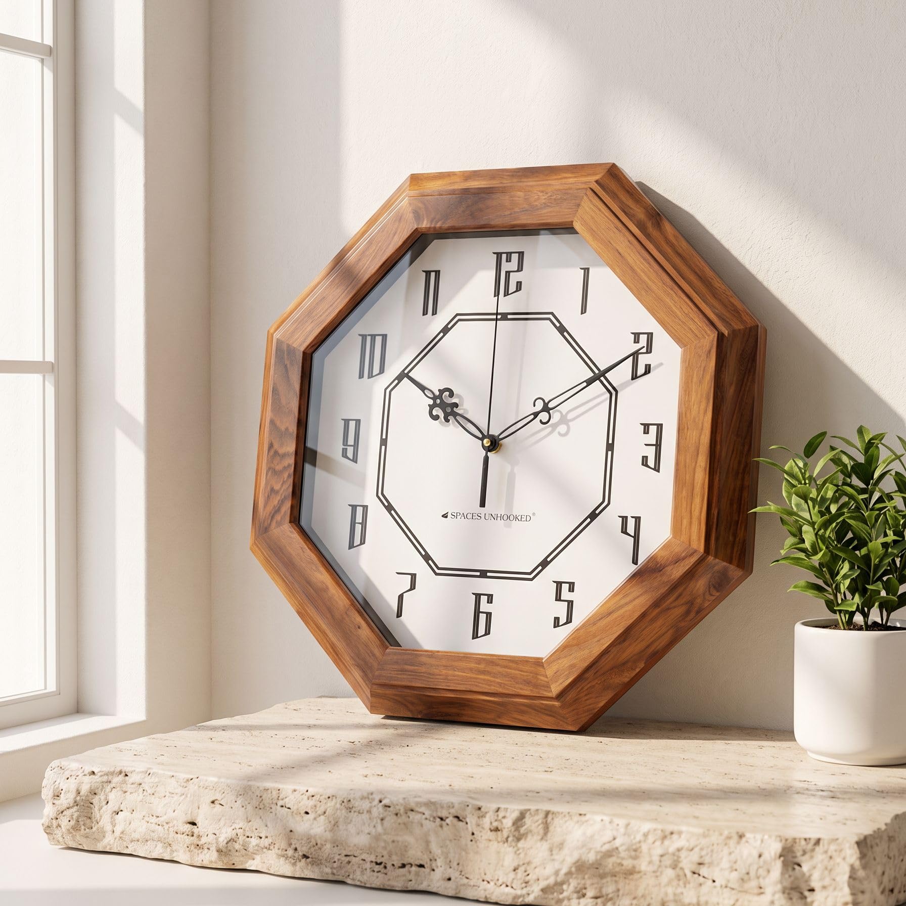 Wooden Wall Clock – Fancy Art Deco Design, Metal Hands, 34cm Silent Sweep, Stylish Clock for Living Room, Hall, Bedroom & Office-image-22