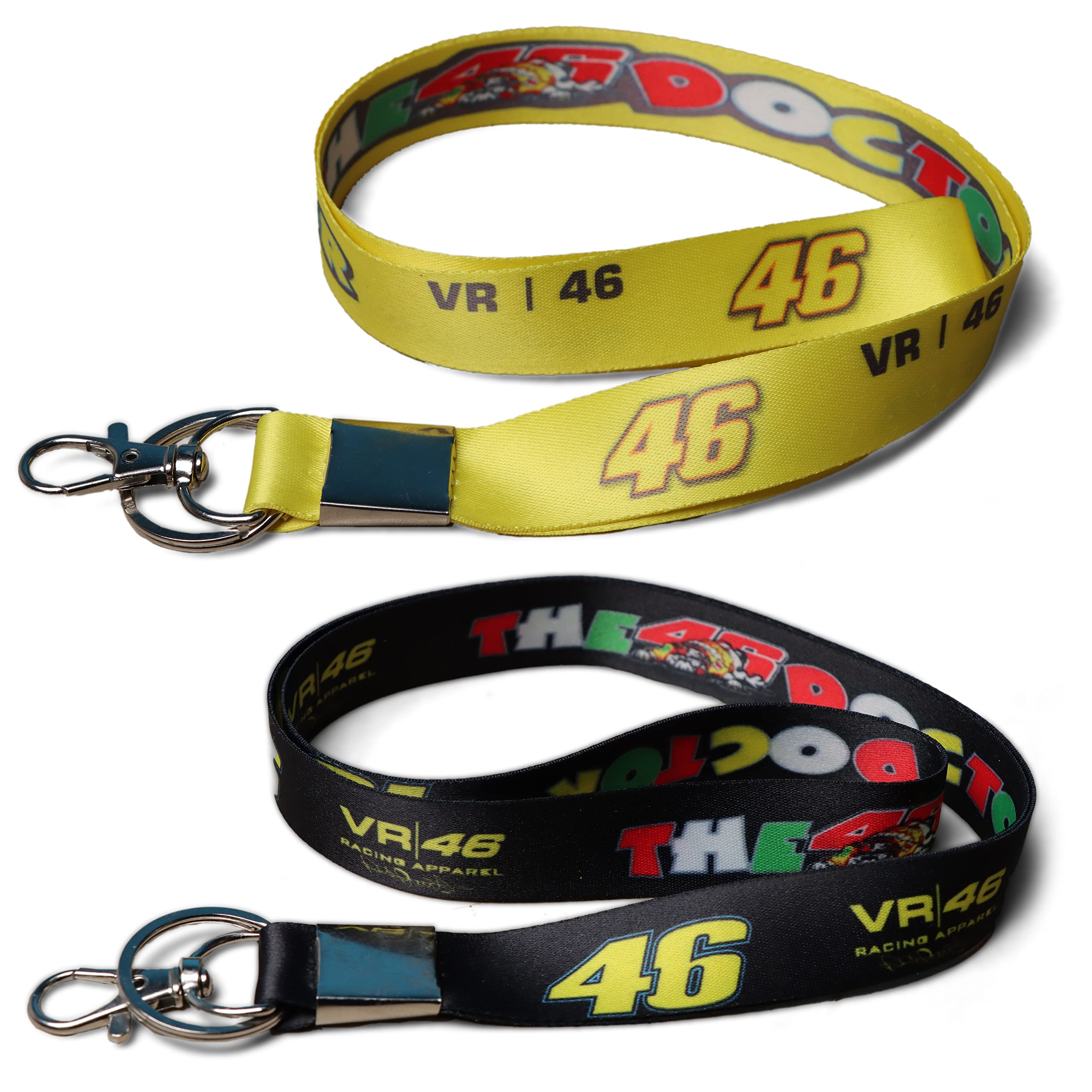 Rinkon VR46 Keychain PACK OF 2 For Men Boys Moto Gp Racing Bikers Keychains Rossi Fans Club Lanyard Stylish Sports Doctor Valentino Rope Fabric ID Tag Fashion Premium Hook Locking, BLACK, Free Size