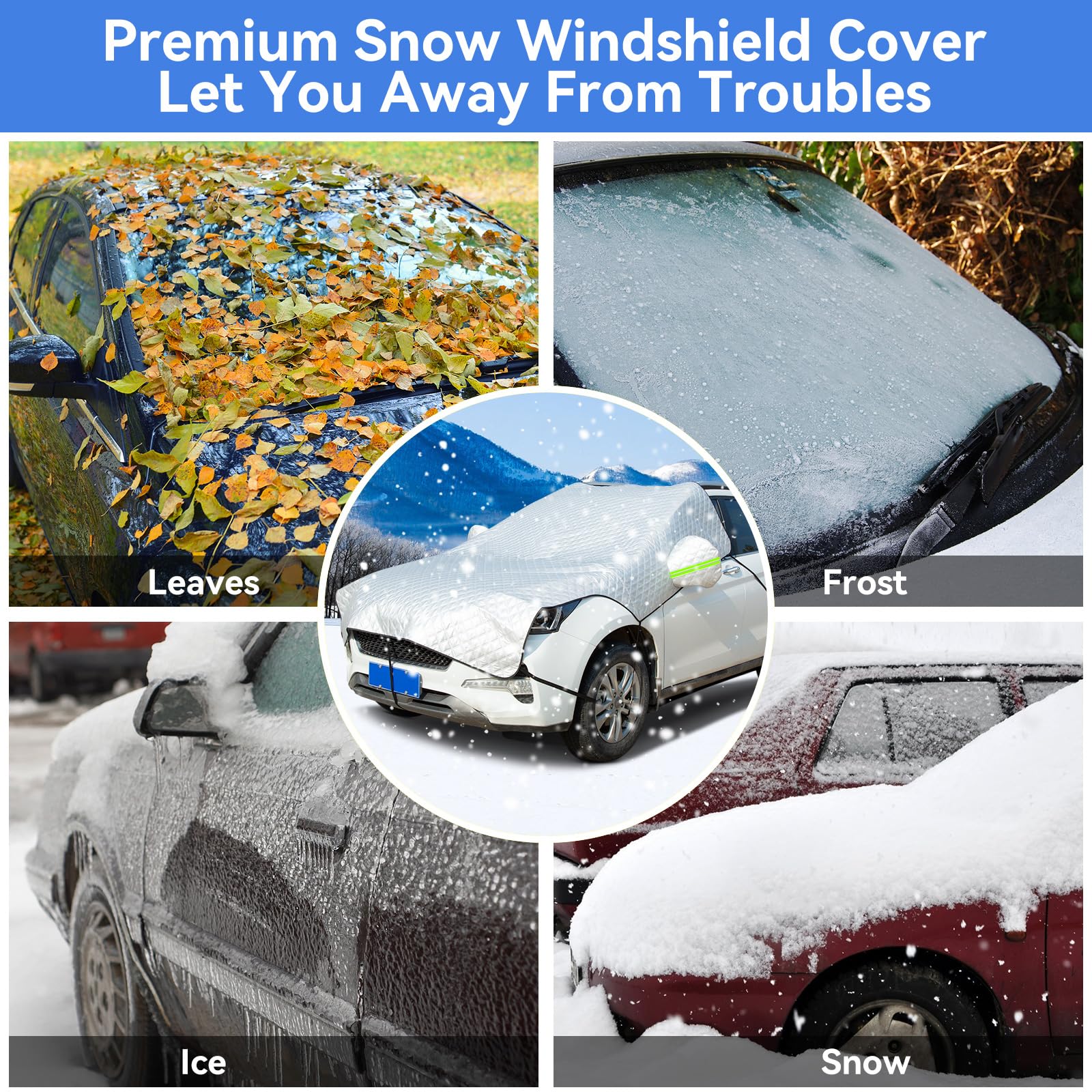 BORDAN Premium 5 Layer Windshield Cover for Ice and Snow, Upgraded Lengthen Windshield Snow Cover, Waterproof Anti-Scratch Frost Guard Windshield Cover