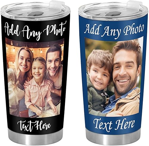 Miniatura 8 de Vaso de fotos personalizado para papá mamá familia taza de viaje de acero inoxidable con impresión de doble cara aislada imagen personalizada y
