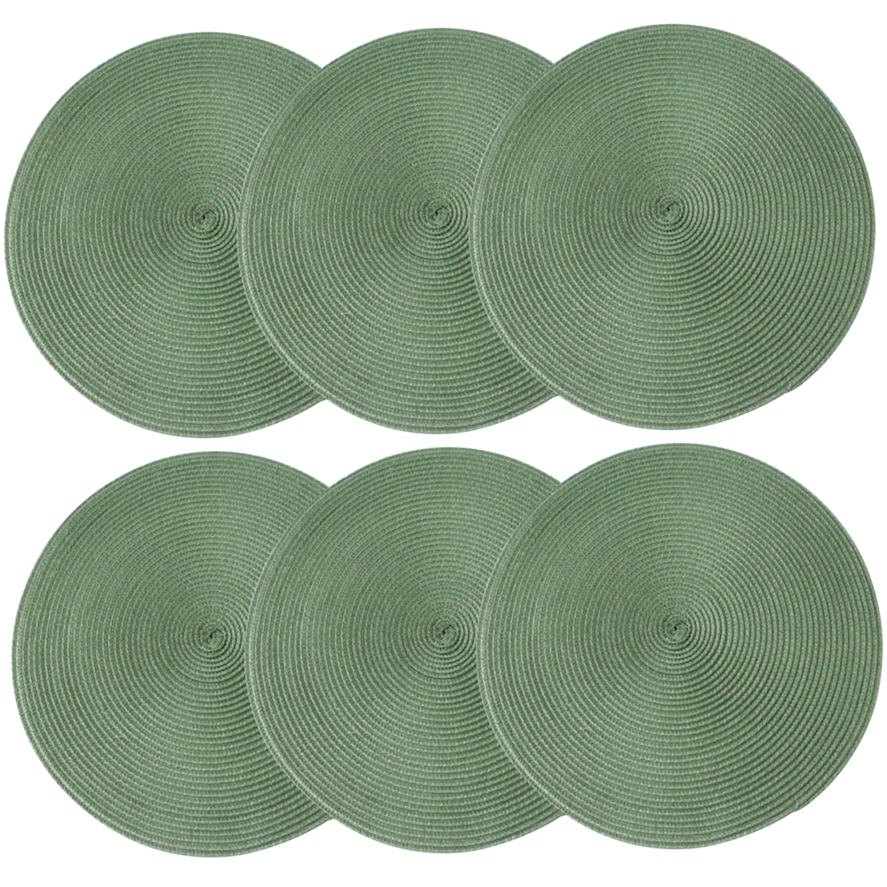 Set de table rond vert tressé de 15 cm lavable et isolant | Lot de 6