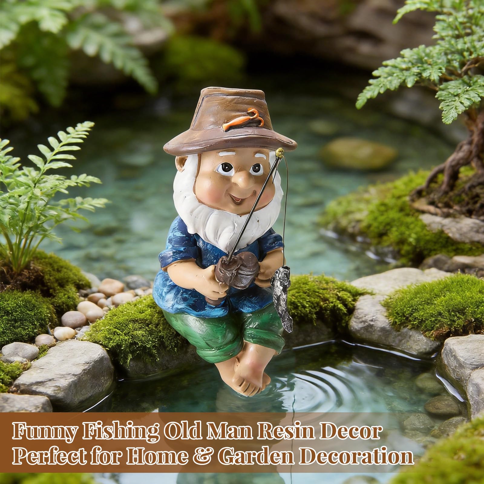 Mini nano da pesca in resina, statuette da giardino