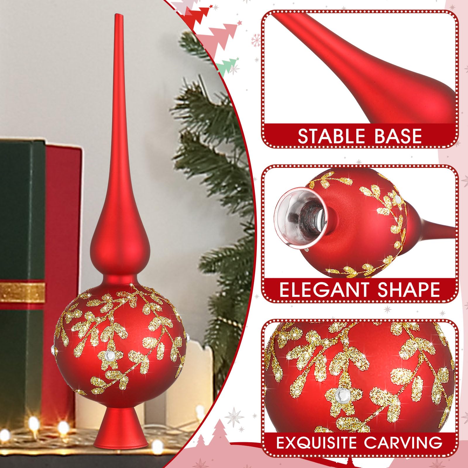 Gejoy Décorations sphériques en verre soufflé pour sapin de Noël avec fleurs sculptées - Convient pour la décoration de fête à la maison - 25 cm