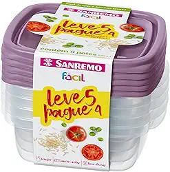 Sanremo - Conjunto de 5 Potes Plástico Hermético de 530 ml, Linha Fácil