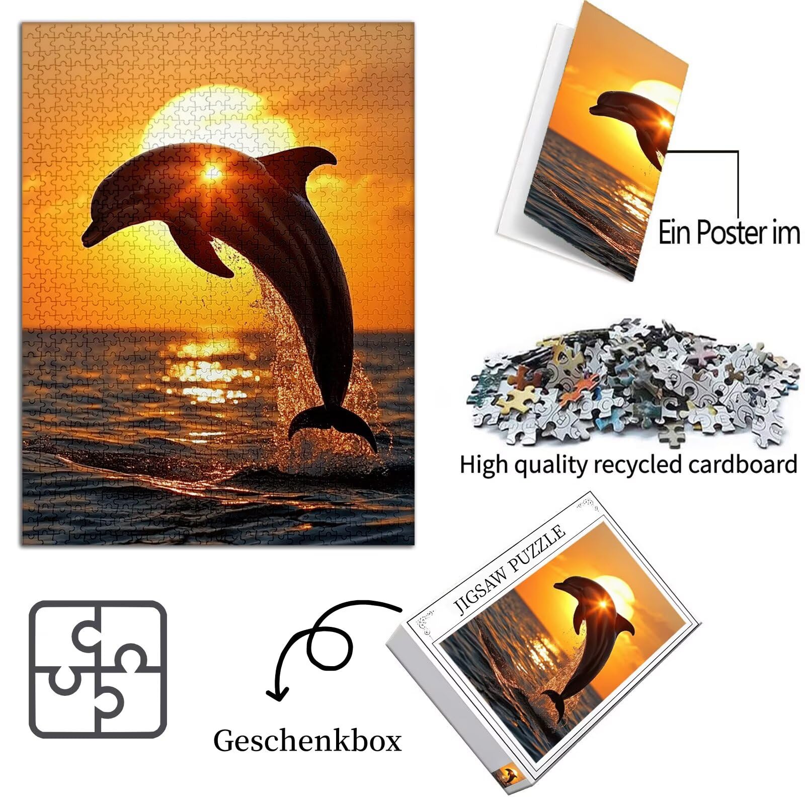 Delfin Puzzle 2000 sztuk dla dorosłych, puzzle wzór słońca, Jigsaw dla dorosłych, 5D DIY rzemiosło rodzinne zajęcia z opakowaniem na prezent, dekoracja ścienna do domu, prezent 100 x 70 cm, model952