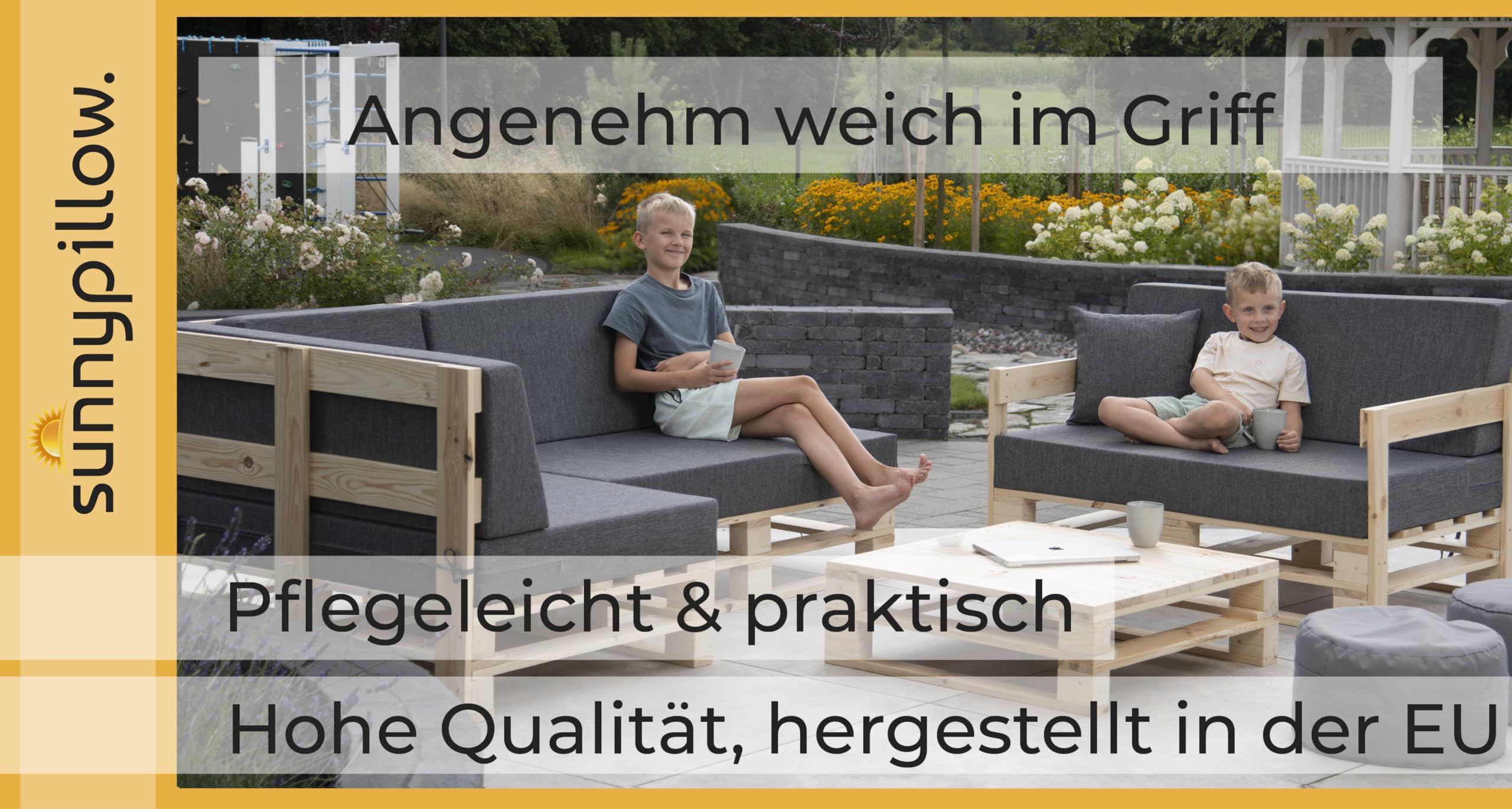 sunnypillow Palettenkissen Outdoor, wasserdicht, UV-lichtecht - 2er Set - Palettenauflage für Palettensofa für Haus, Garten - Palettenpolster für Palettenmöbel - Rückenkissen & Sitzkissen Anthrazit