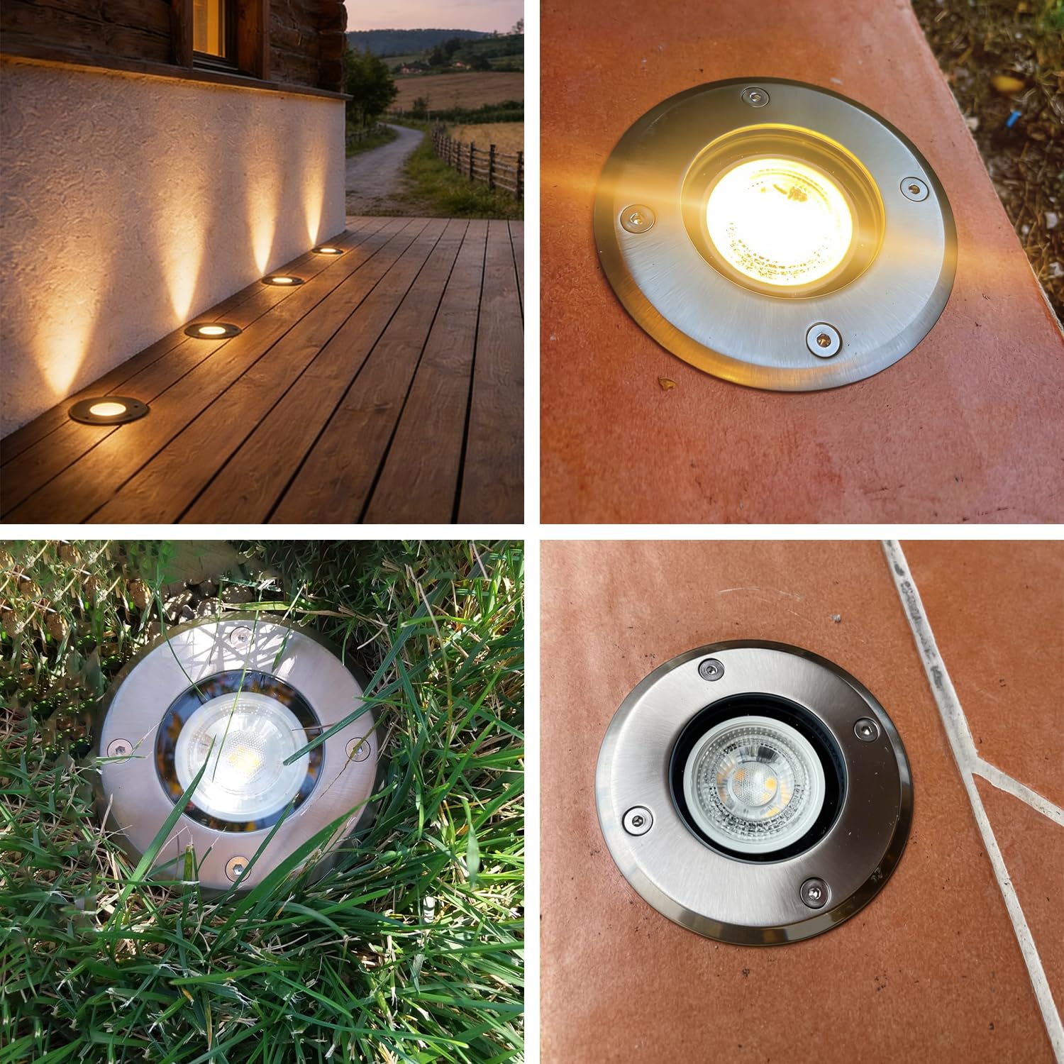 EBION 4 Pezzi Faretto Segnapasso Calpestabile Lampada Da Incasso a Terra Esterno Luce Spot Con Attacco GU10, IP67 Impermeabile, Segnapasso Calpestabile Per Giardino Sentie (Lampadina Non Inclusa)