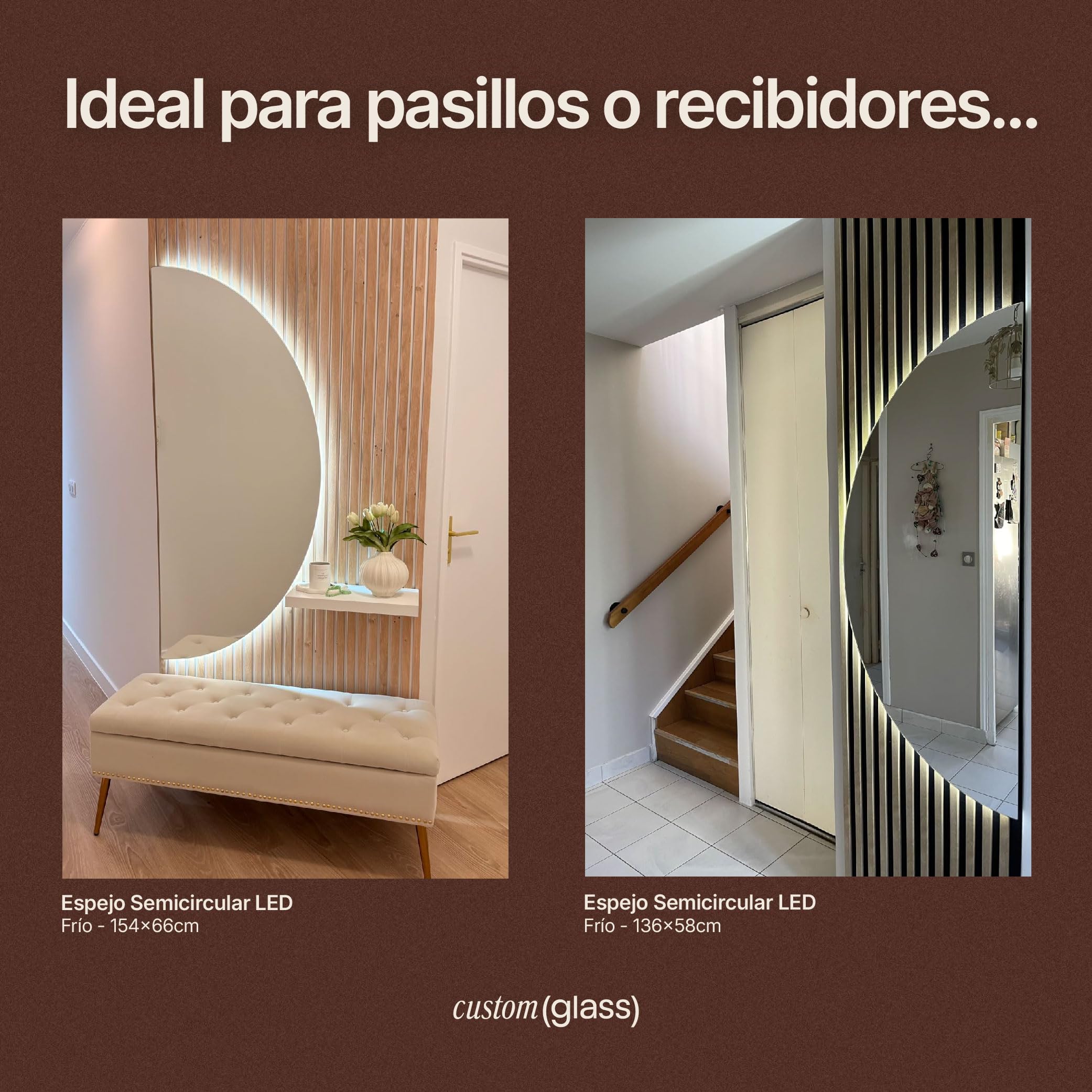 CustomGlass - Miroir de salle de bain semi-circulaire avec éclairage LED l 59 x 25 cm