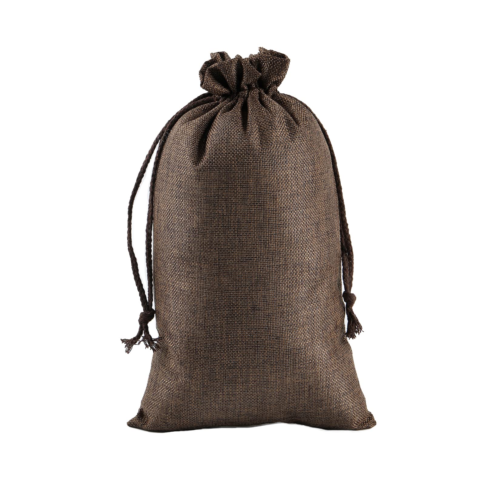 10 Stück Stoff-Beutel Jute Säckchen mit Zugband Geschenkbeutel Schmuck Candy Pouch Sackleinen Taschen Hochzeit Säckchen Schmucksäckchen Obst und Gemüsebeutel Deko-Beutel (Brown,21x34cm)