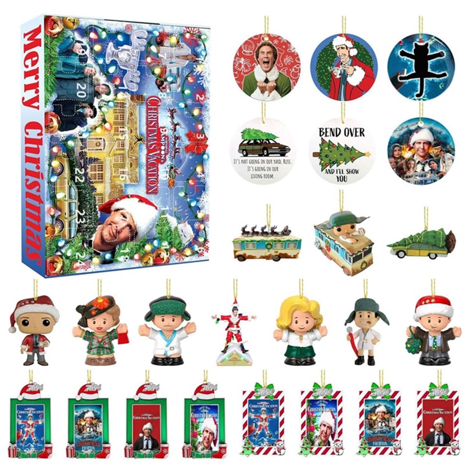 Christmas Vacation Advent Calendar 2024 Hanging Ornaments 24PCS Christmas Tree Decor Collection Gifts for Movie Fans
