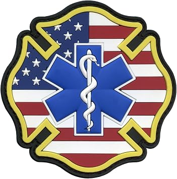 Firefighter PVC American Flag EMS Patch Compatible With Velcro - Patches for Backpacks, Medical, Paramedic, Fire, Medic, EMT Multicolor
