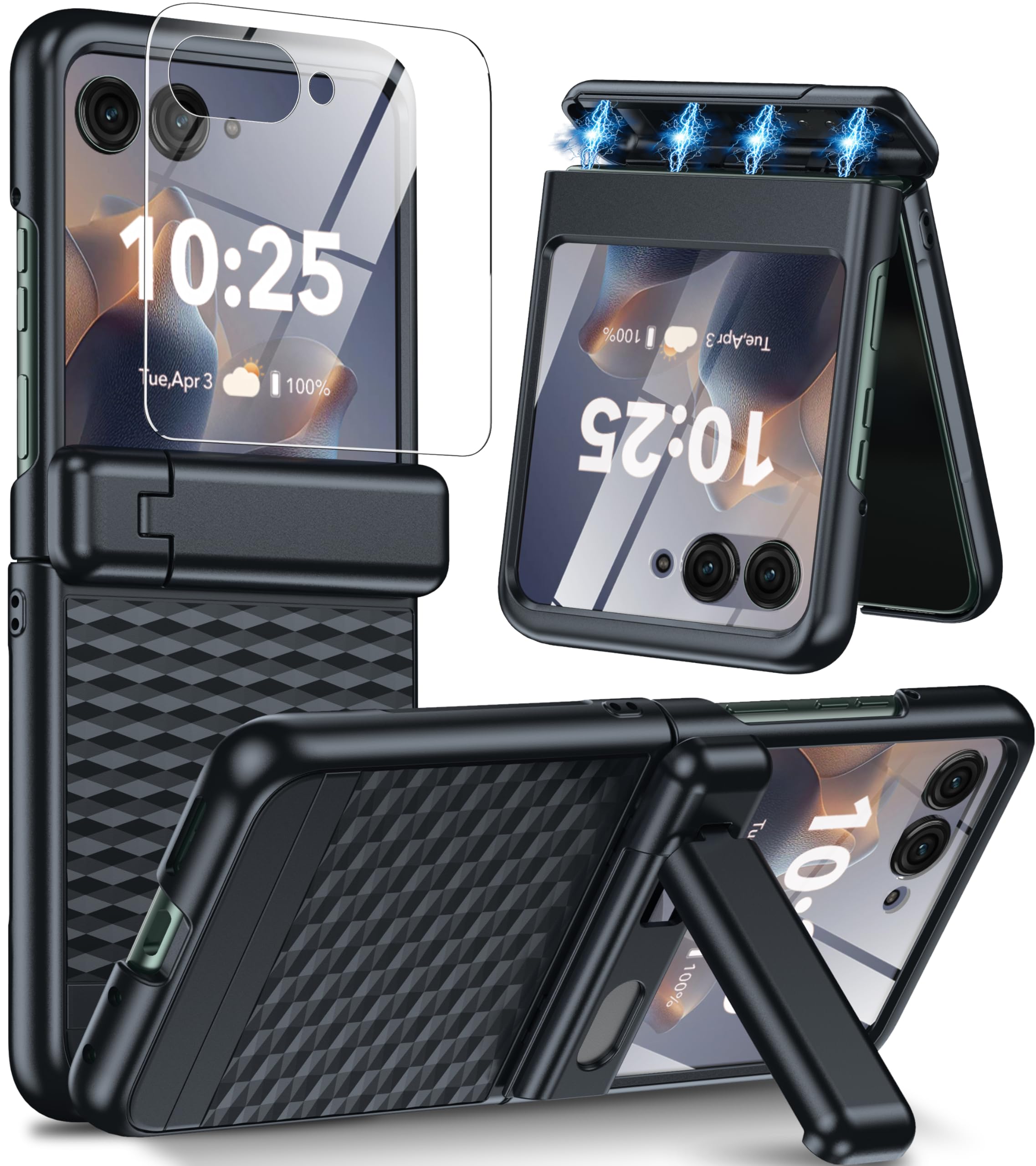 for Motorola Razr 2025 Case/Razr 2024 Case [Hinge Protection＆Kickstand] [Built-in Front Screen Protector] [Anti-Slip][15FT Drop Protection] Shockproof Slim Phone Case for Moto Razr 2025/2024