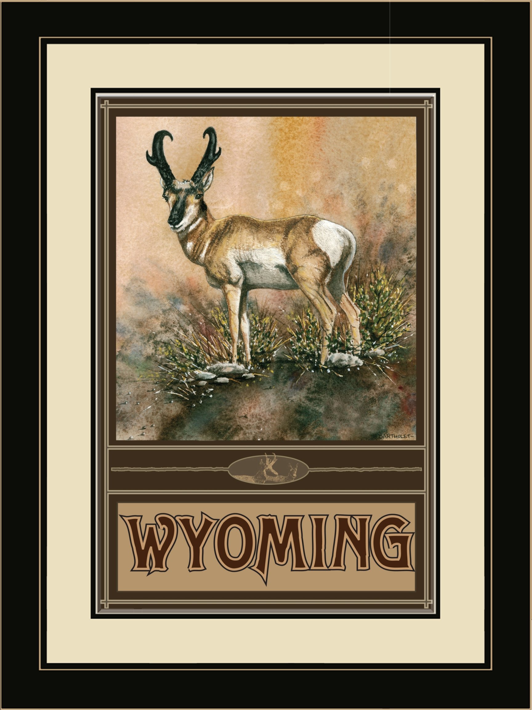 Northwest Art Mall BA-4985 LFGDM DG Wyoming Antelope Framed Wall Art by Artist Dave Bartholet, 20" x 26"