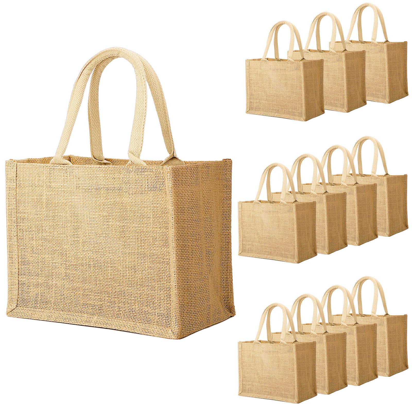 Segarty Burlap Tote Bags, 12 Pack Small Natural Jute Reusable Gift Favors Bag with Handles Blank Tote Bulk for Bridesmaid Wedding, Women Market Grocery Shopping, Bachelorette Party, Beach Trip, DIY